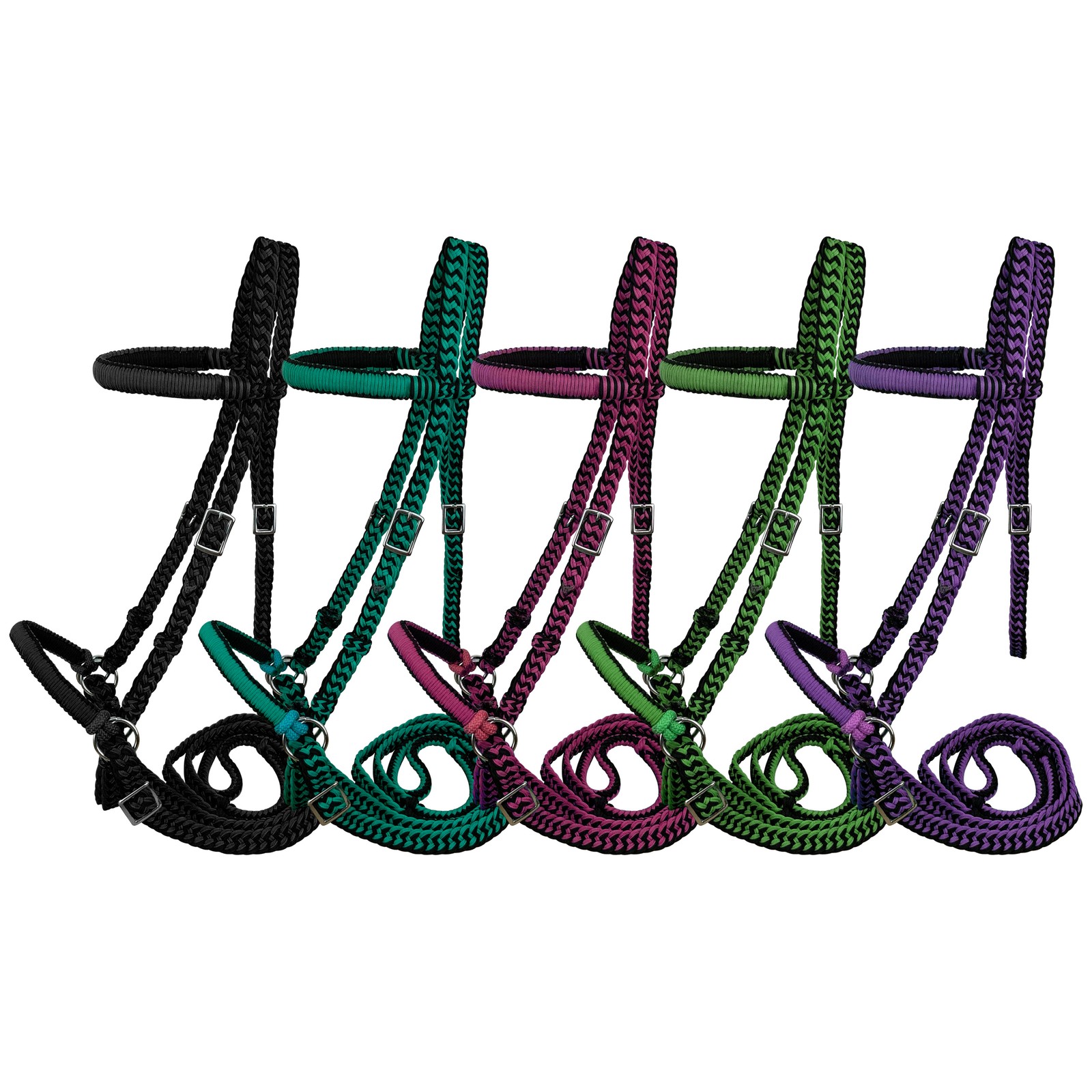 Braided Nylon Bitless Bridle w/ Reins