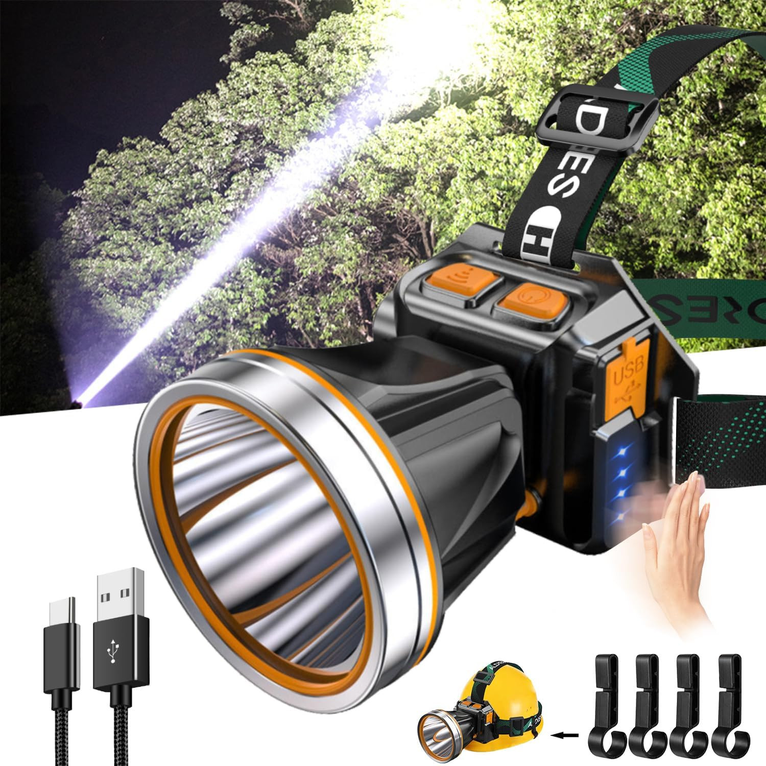High Power LED Headlamp Super Bright Adult Motion Sensor Headlight Spotlight Wat