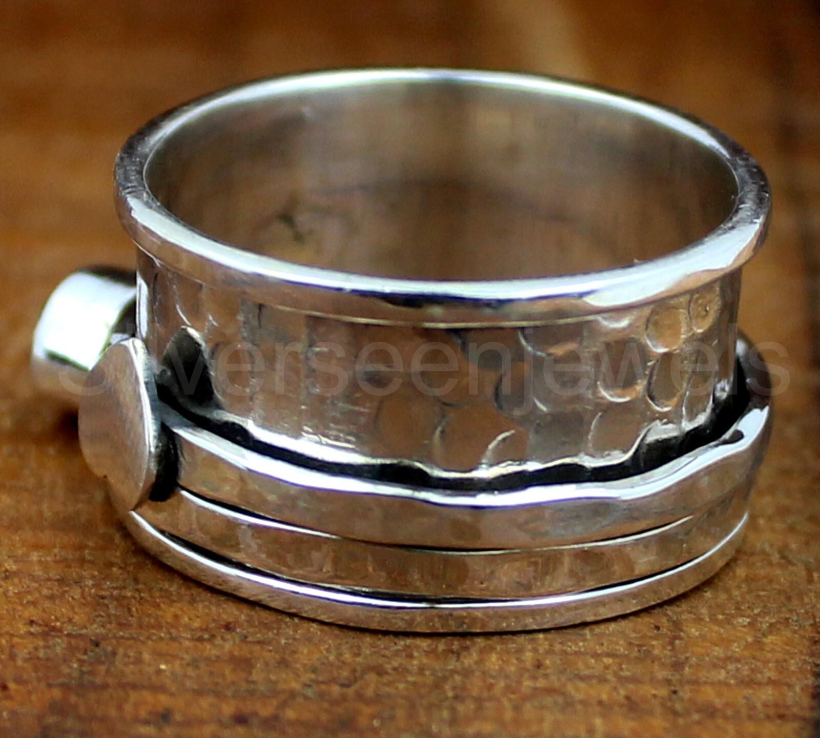 Natural emerald stone rings Spinning Design ring, 925 Sterling silver ring