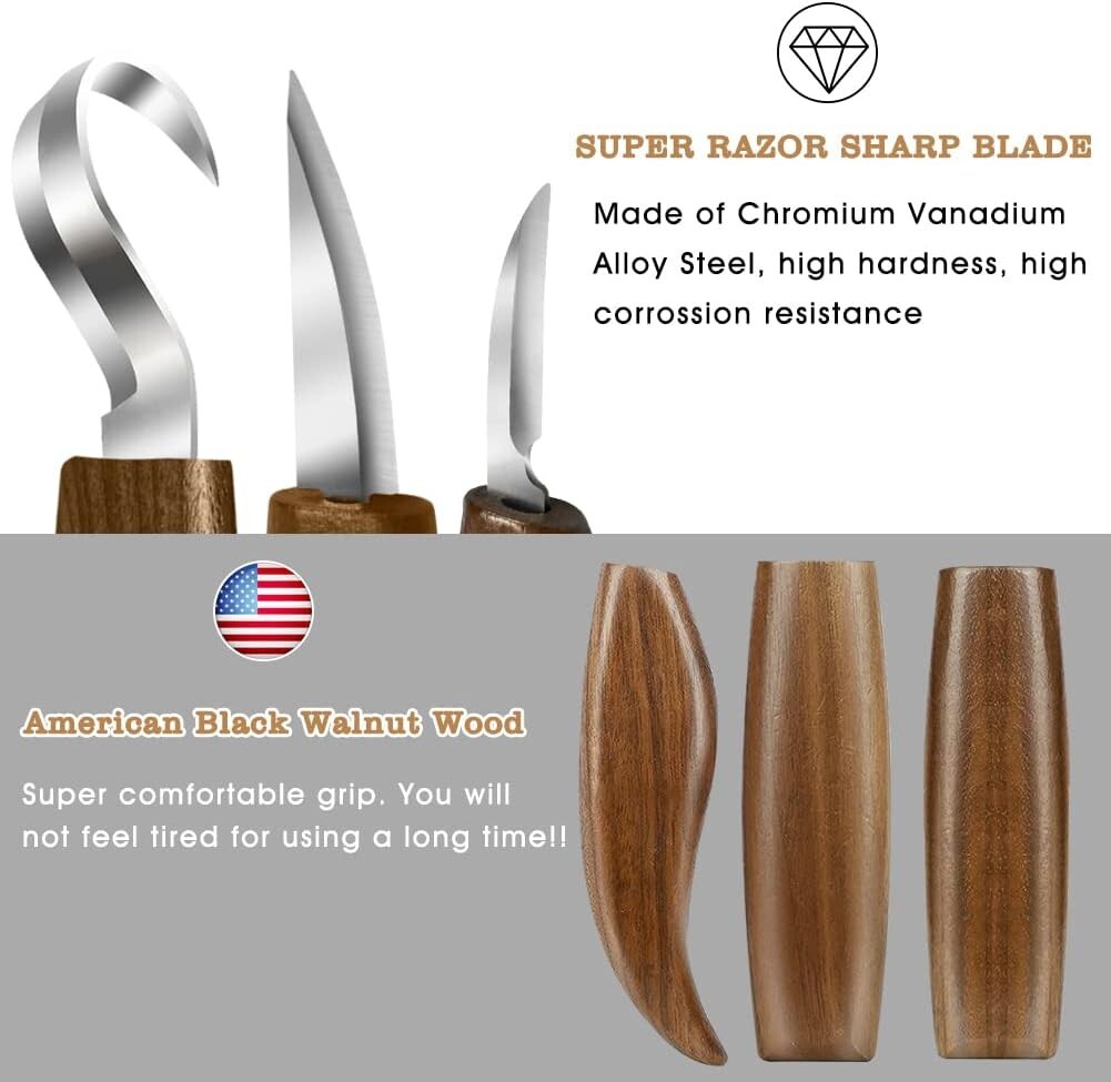 High-Quality 12-Piece Whittling Kit - Includes Gloves & Custom Leather Sheaths
