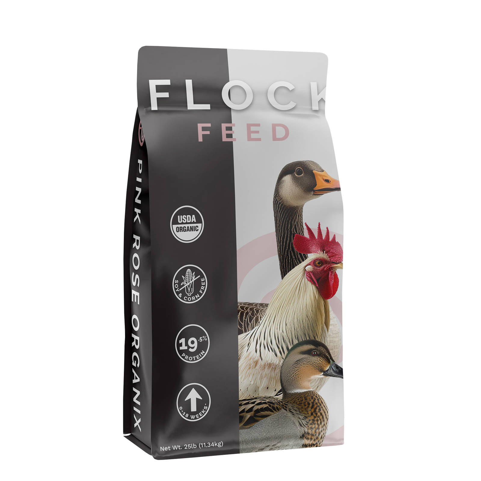 Pink Rose Organix Flock Pellet Feed - Premium, Soy & Corn-Free, 25lbs