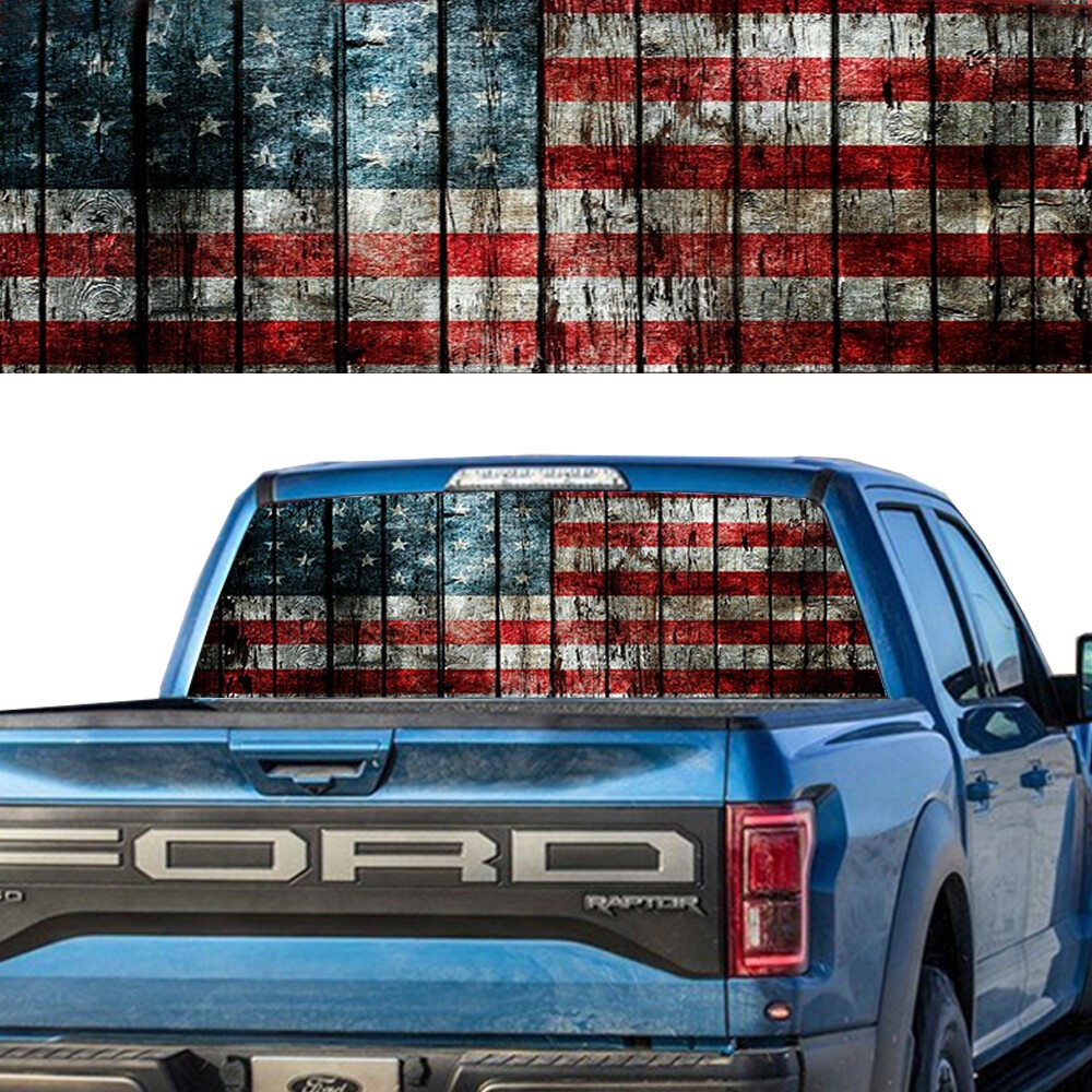 AMERICAN Distressed Flag Retro Style Rear Window Graphic Decal PICK-UP TRUCK