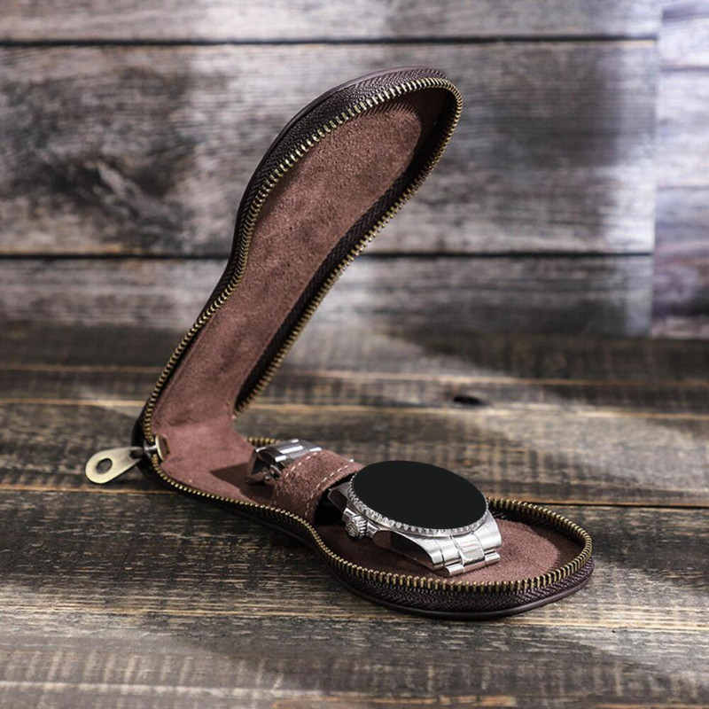 Travel Jewelry Watch PU Case Holder with Zipper Handmade Anti Slide Cushion new