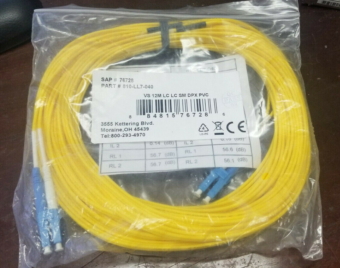 New Quiktron Fiber Patch Cables LC to LC Duplex Singlemode 12M OR-810-LL7-040