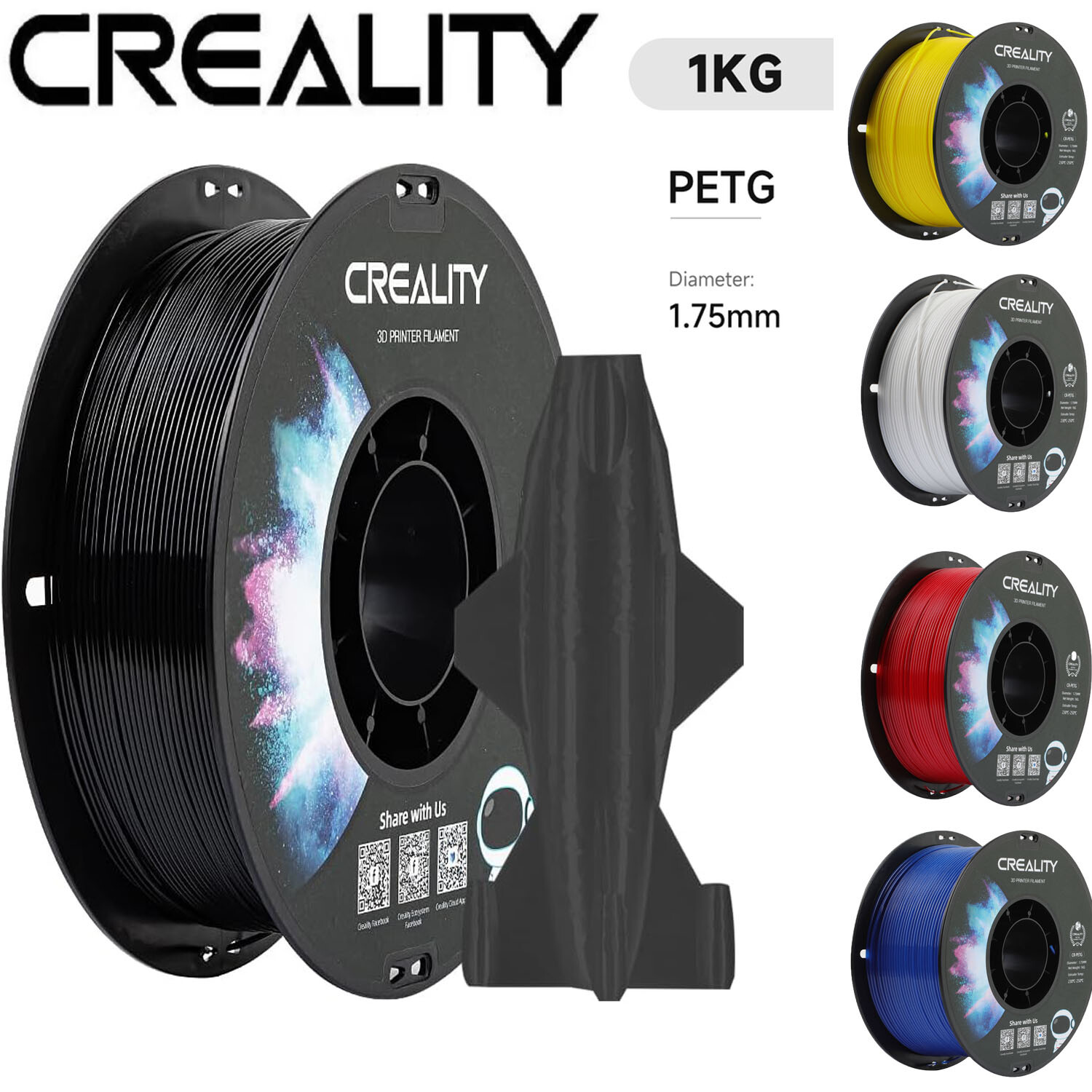 Creality PETG Filament 1.75mm 1KG, 3D Printer Filament Glossy for 3D Printer