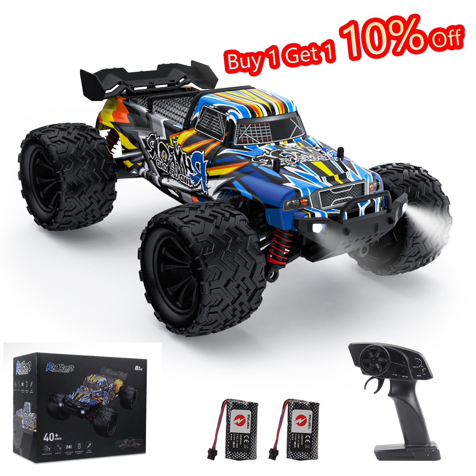 40KM/H 1:16 Offroad Remote Control Car 4WD Truck Buggy RC Auto For Kids & Adults