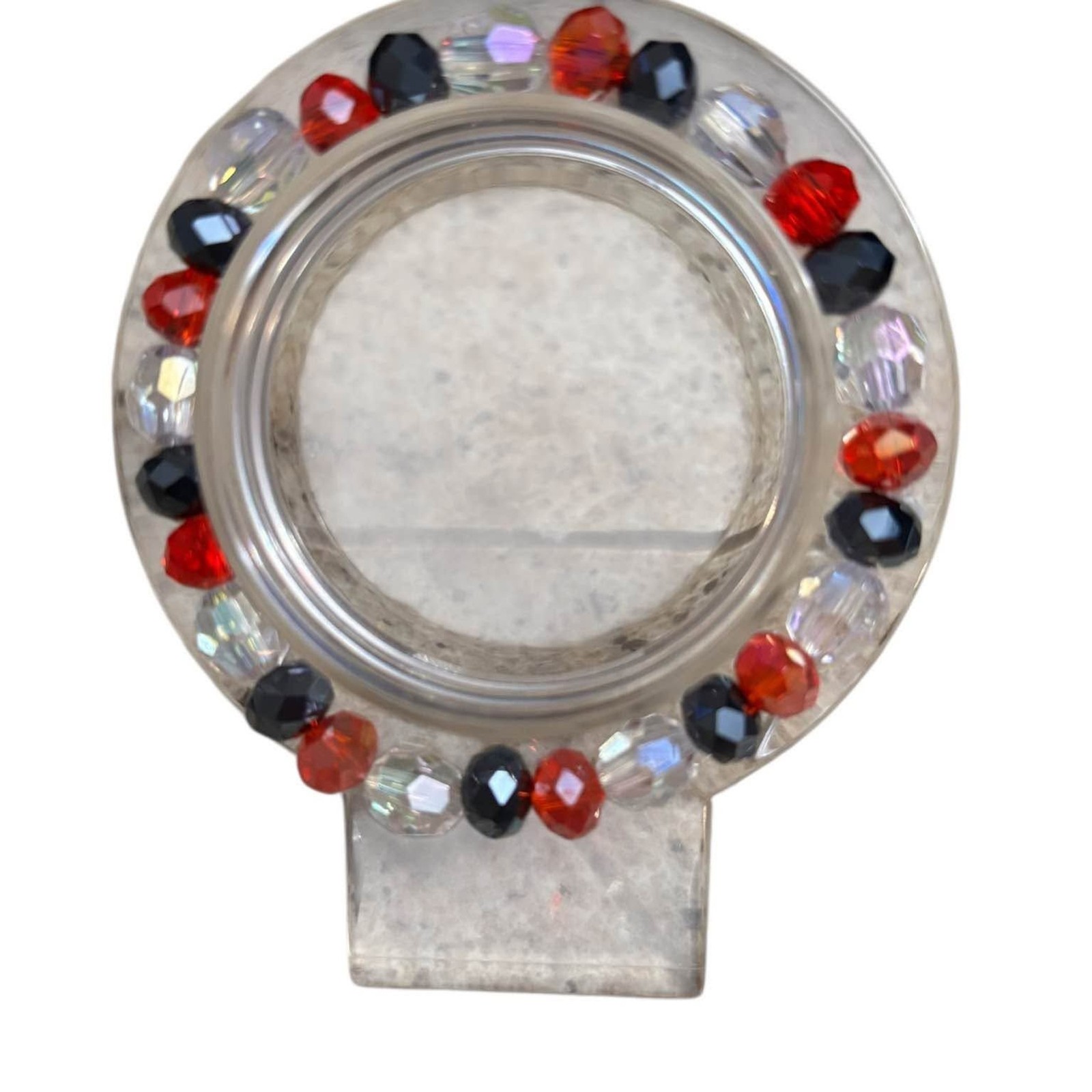 Red White and Blue Beaded Stretch Bracelet Handmade 0177