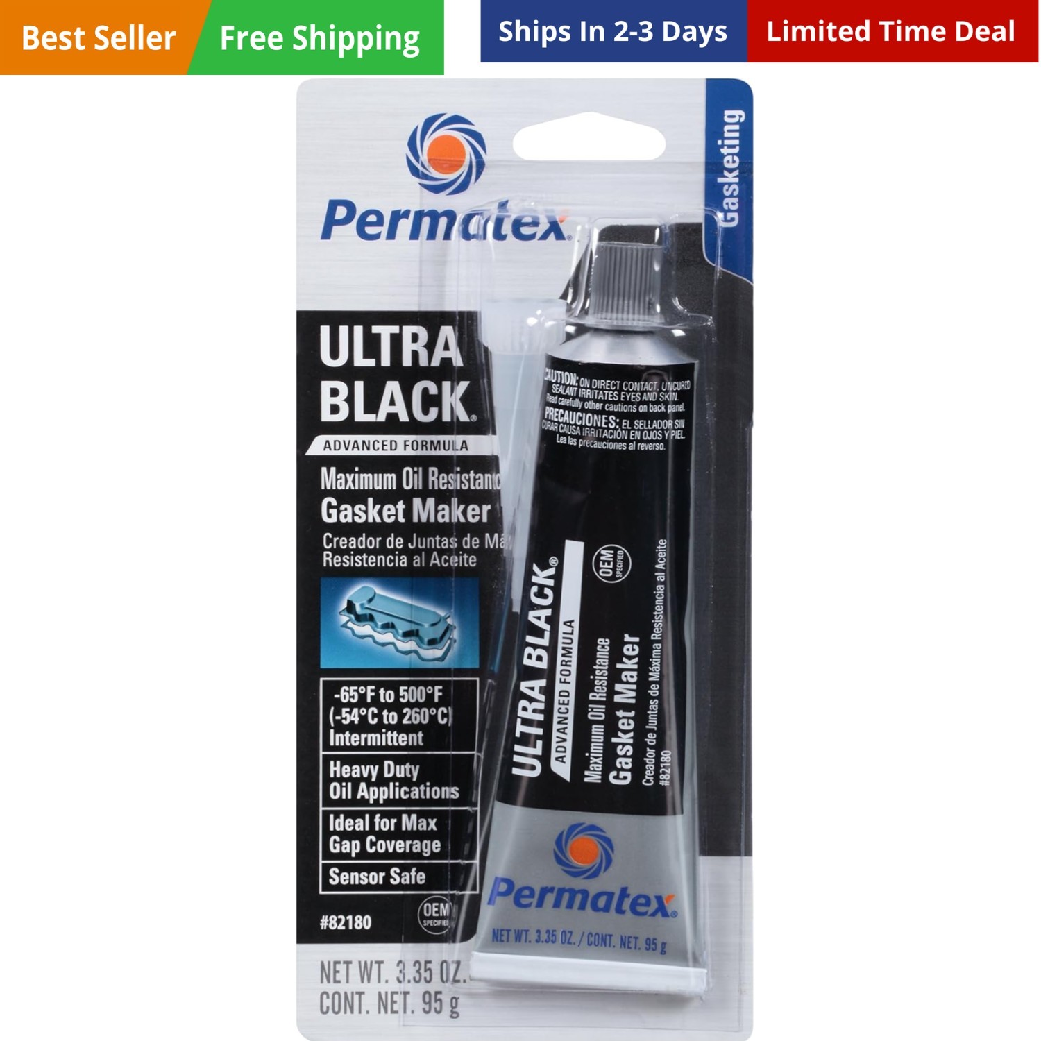 Ultra Black Maximum Oil Resistance RTV Silicone Gasket Maker, 3.35 oz. Tube P...