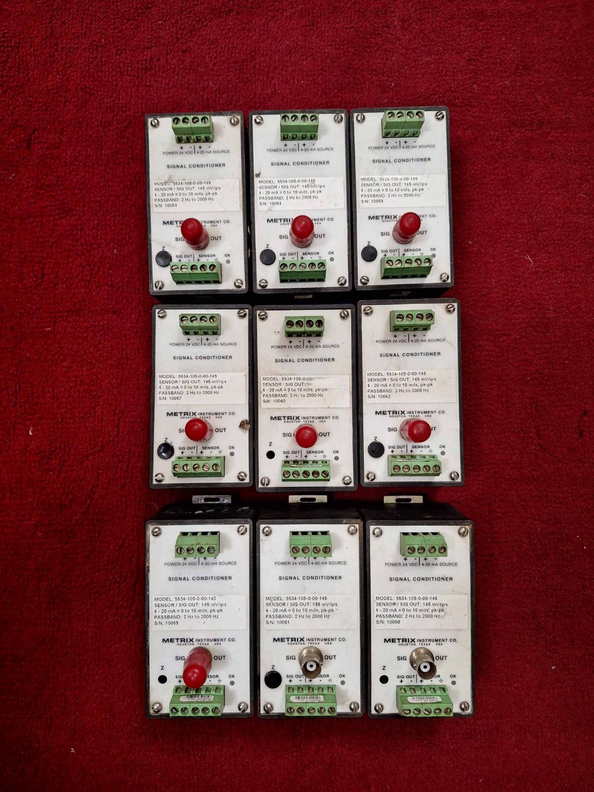Lot of 9PC Metrix Signal Conditioner 5534-105-0-00-145 2-2000HZ (Used)