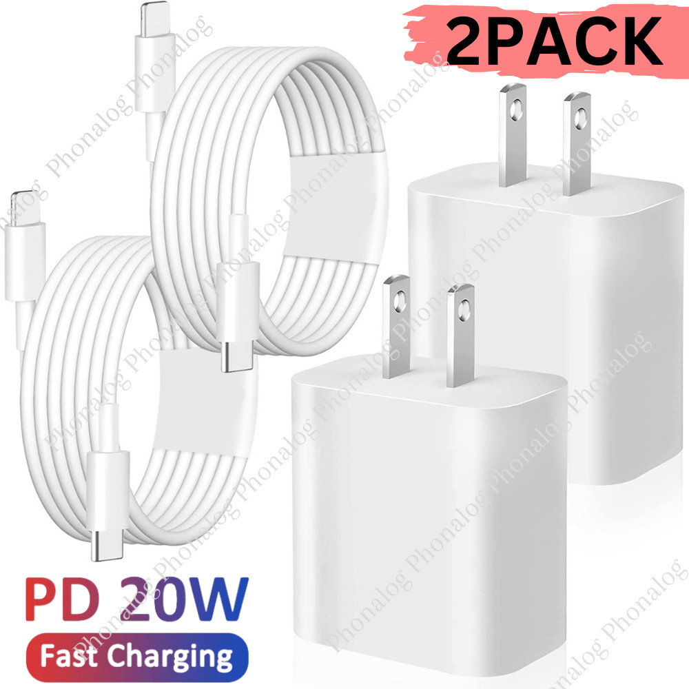 2Pack 20W USB Type C Fast Charger For iPhone 14/13/12/Pro PD Power Adapter Cable
