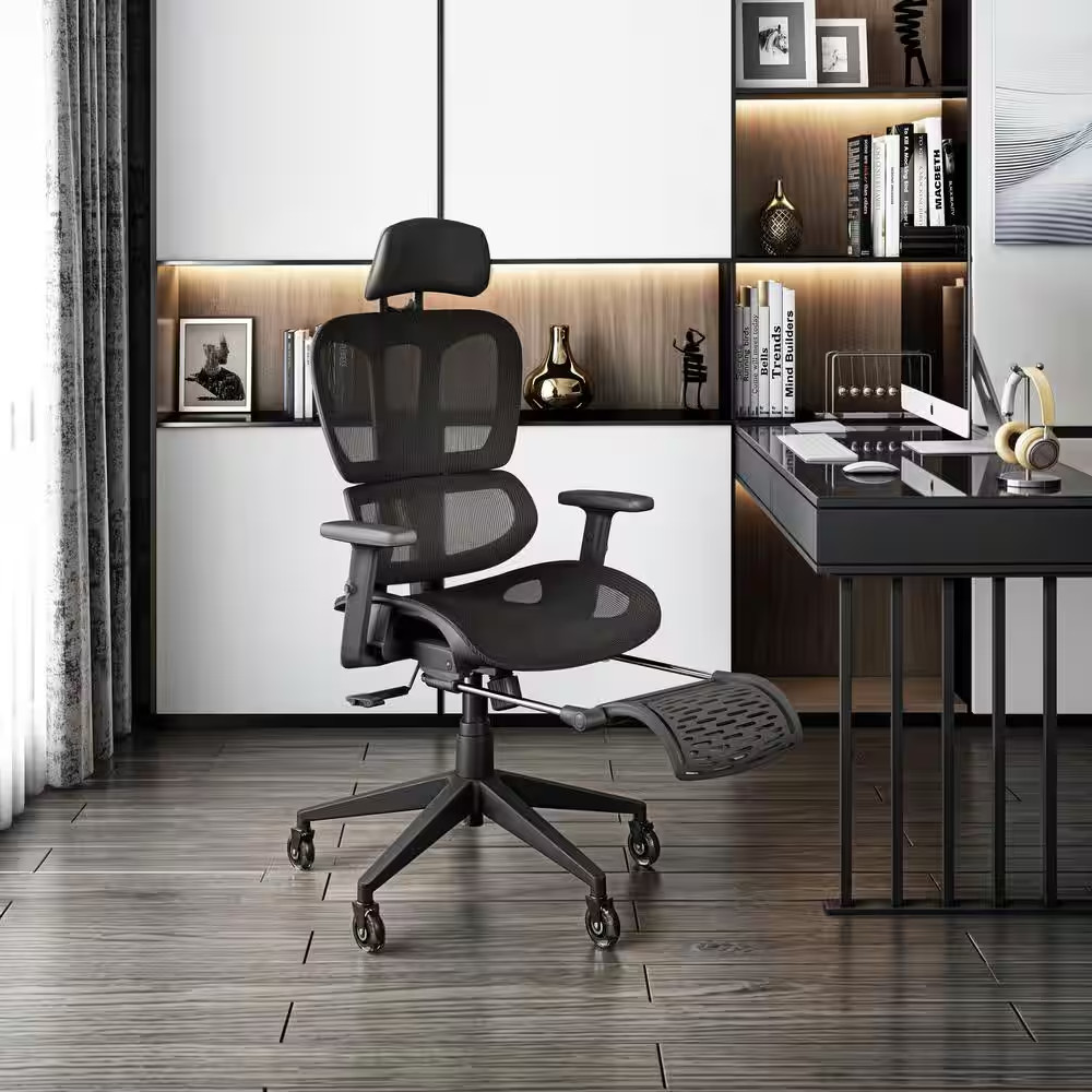 Mesh Reclining Ergonomic Office Chair in Black with Adjustable Arms and Lumbar S