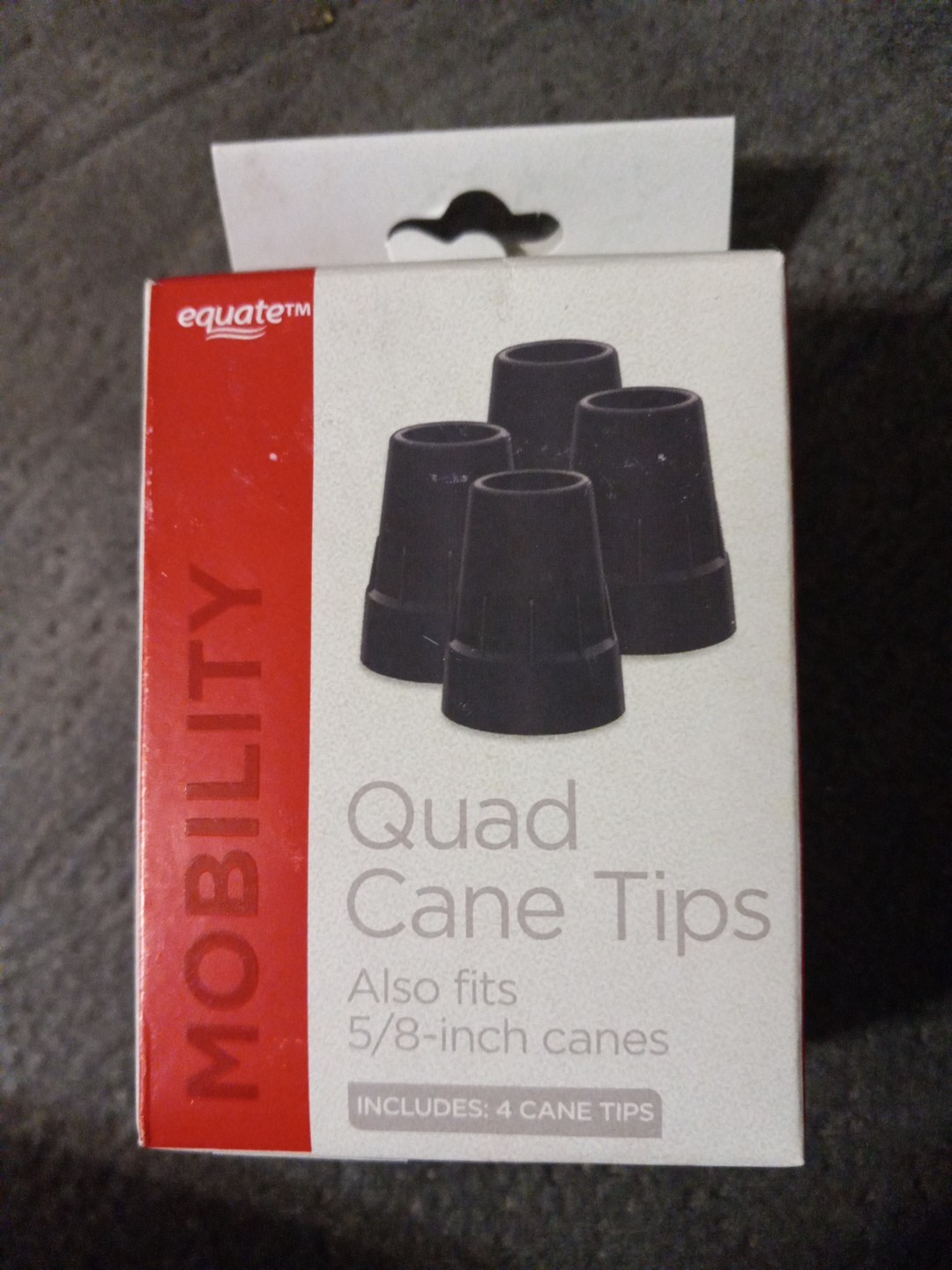 Equate Mobility Quad Cane Tips, Fits Up To 5/8" Canes, Pack of 4 Rubber Tips
