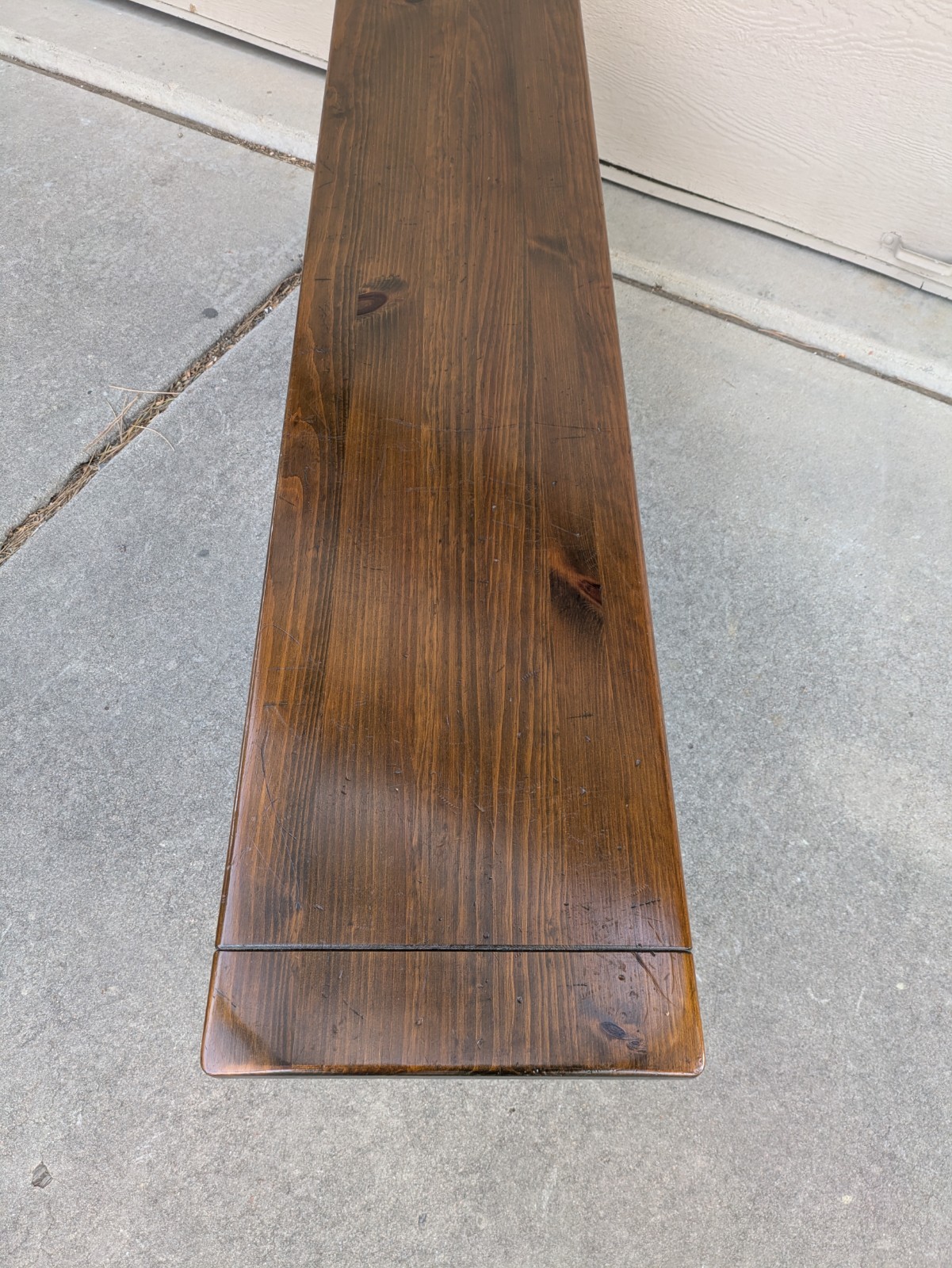 Vintage Ethan Allen Old Tavern Rustic Antiqued Pine Wood Trestle Bench