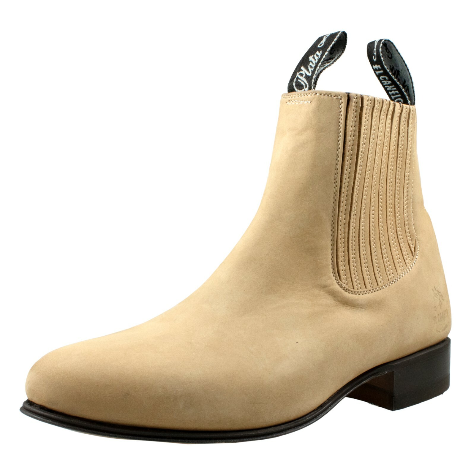 Men's Charro Cowboy Ankle Boots Nobuck Leather El Canelo Botin Charro Color Sand