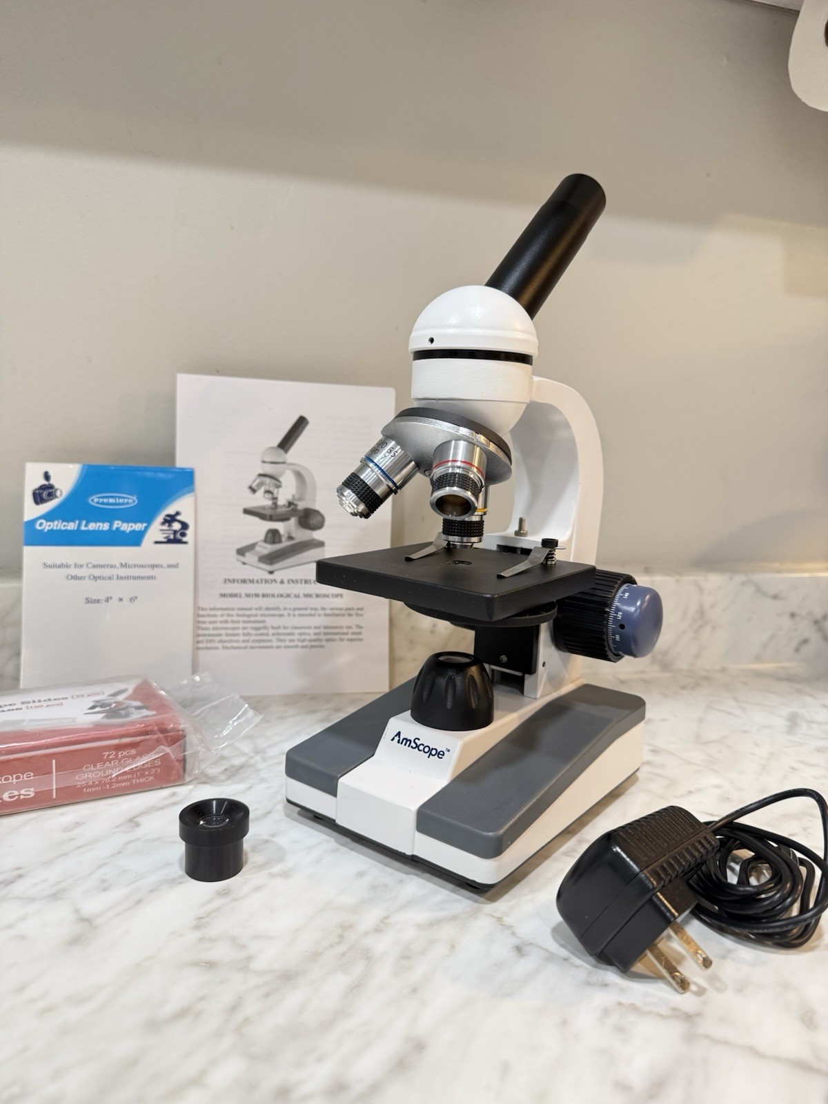 AmScope M150 1000X Upright Monocular Biology Microscope 4/10/40X Magnification