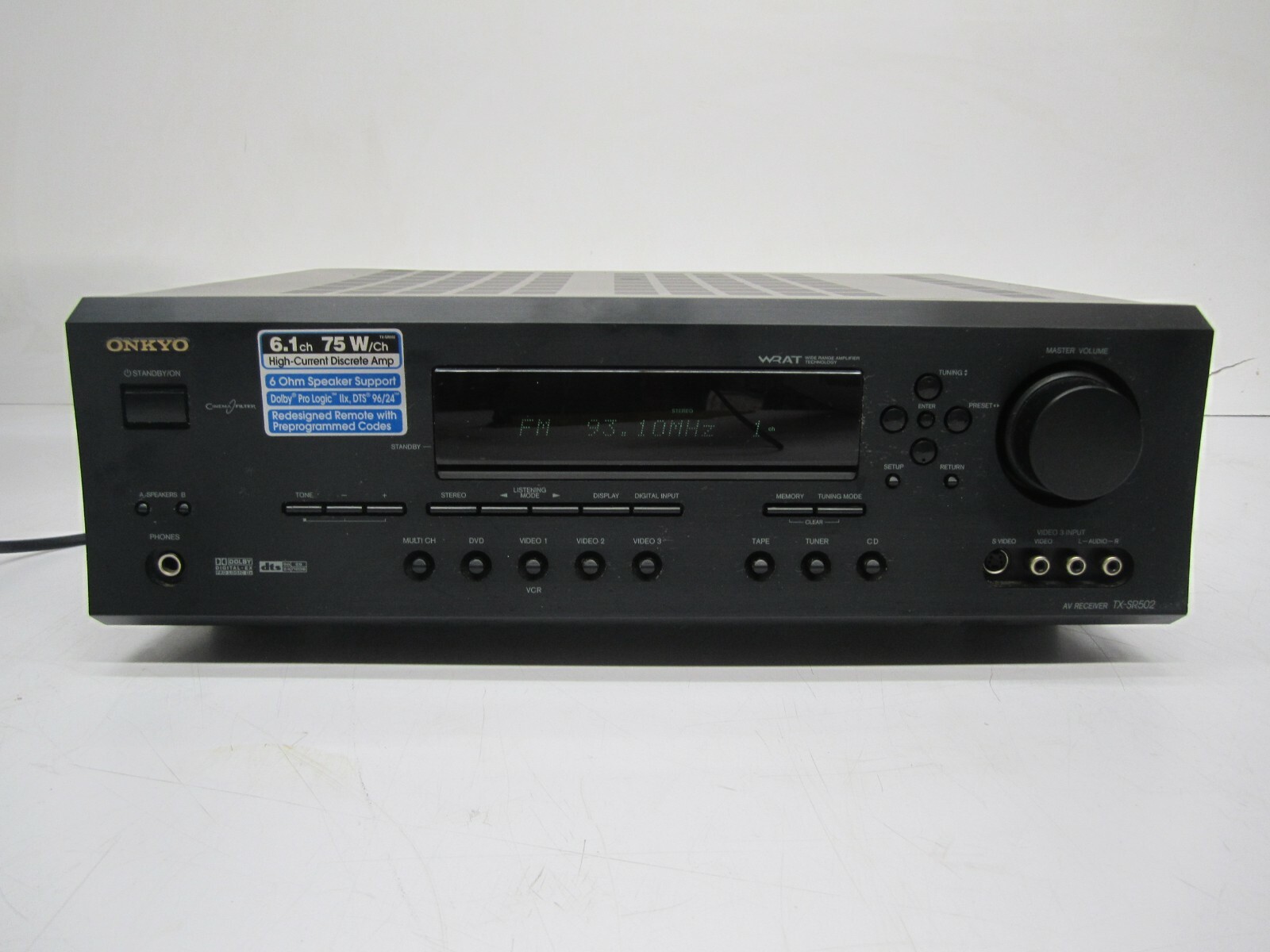 Onkyo TX-SR502 Theater 6.1 Surround Sound Audio Video AV Receiver No Remote