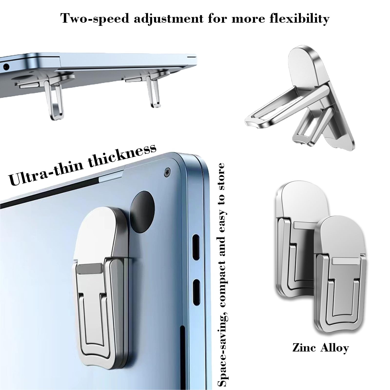 2 PCS Alloy Foldable Keyboard Riser Dual Tilt Angle Adjustable Lift Silver