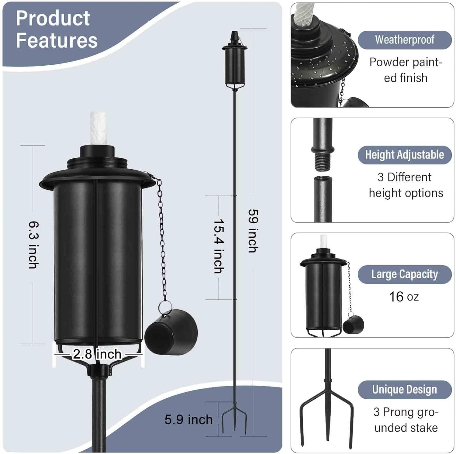 ZSZMFH 4 Pack Metal Torch for Outside 16oz Outdoor Metal Torch Garden