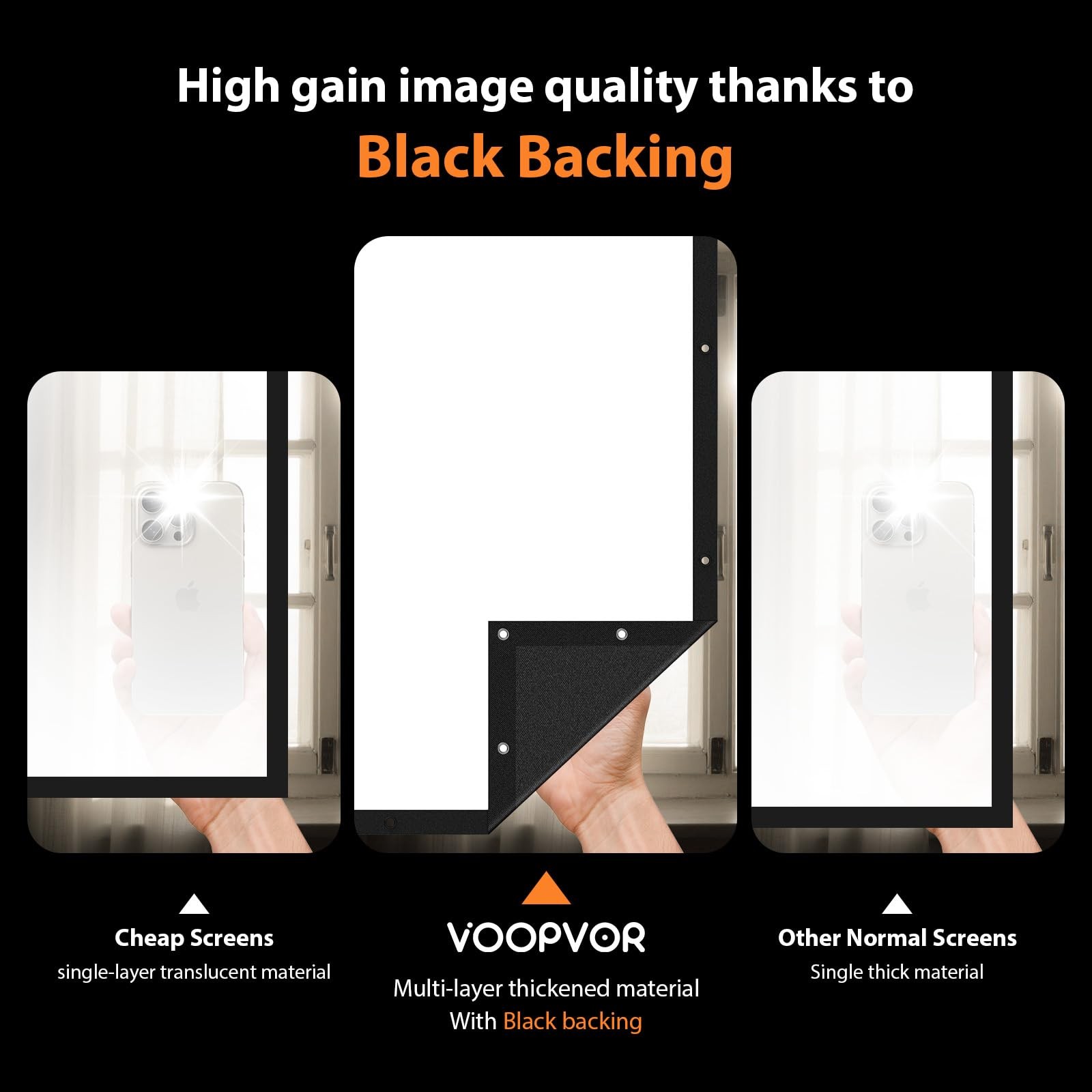 120 Inch Projector Screen with Black Backing & Portable Carry Bag
