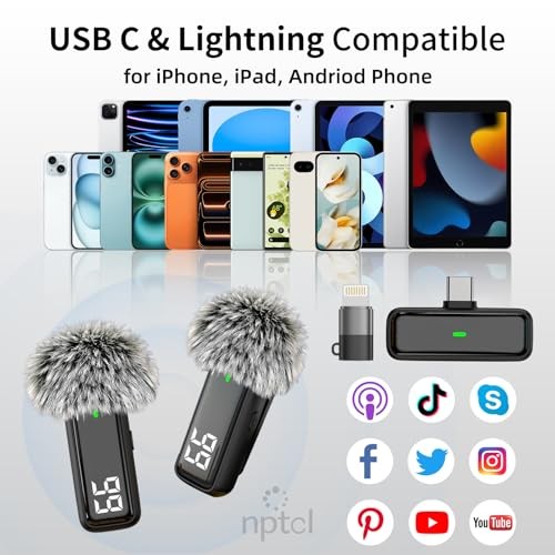 Wireless Lavalier Microphone for 01 USB C for All iPhone and Android Black