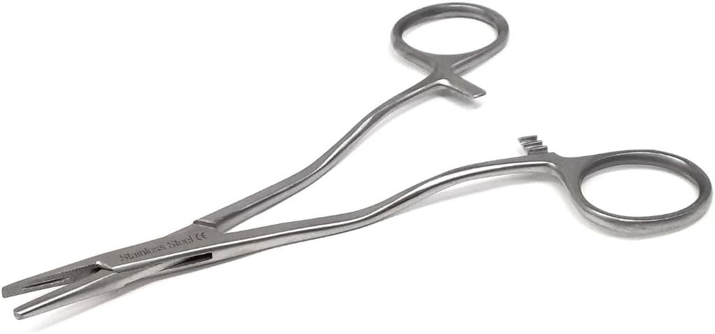 Mayo Hegar Needle Holder with Serrated Jaws Stainless Steel Offset Handle 5.5 In