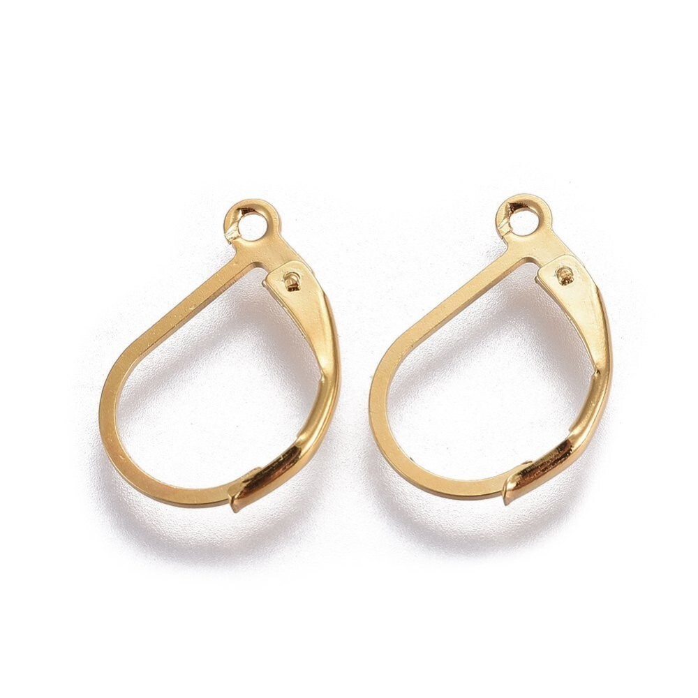 20 pcs 304 Stainless Steel Leverback Earrings - 18k Gold Plated - 16mm x 11mm
