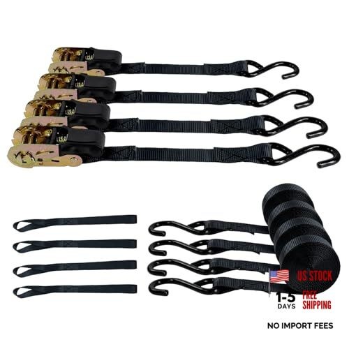 4-Pack Ratchet Straps, 15 Feet -1800 lb Break Strength Heavy Duty Ratchet