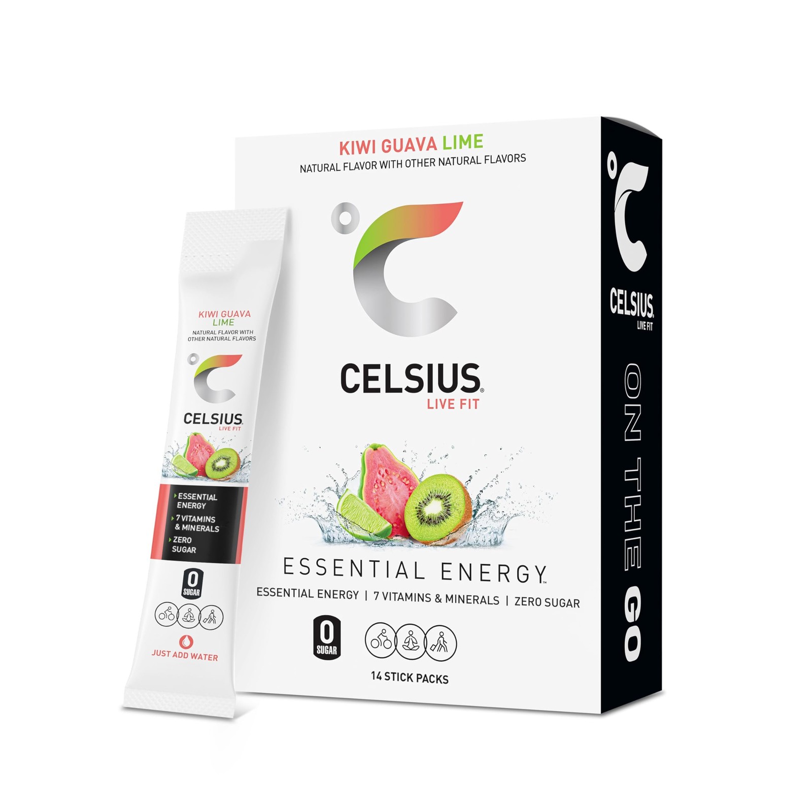 CELSIUS On The Go Kiwi Guava Lime, Sugar Free Energy Drink Mix (14 Sticks per...