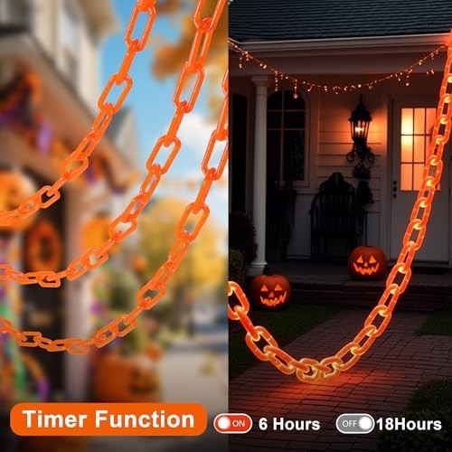 10.5FT 175LED Orange Halloween String Lights - Battery/USB, 8 Modes, Timer, Outd