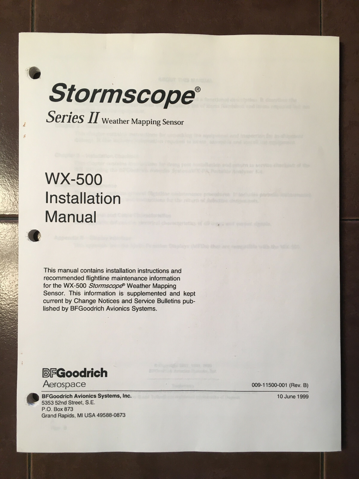 BFGoodrich AeroSpace Stormscope WX-500 Series II install manual