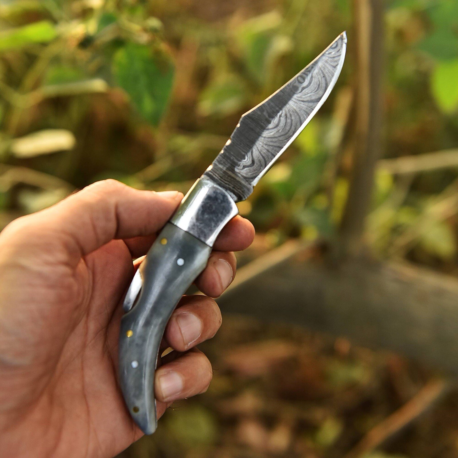 Handmade Damascus Steel Folding blade Pocket Knife-Outdoor Tactical Camping