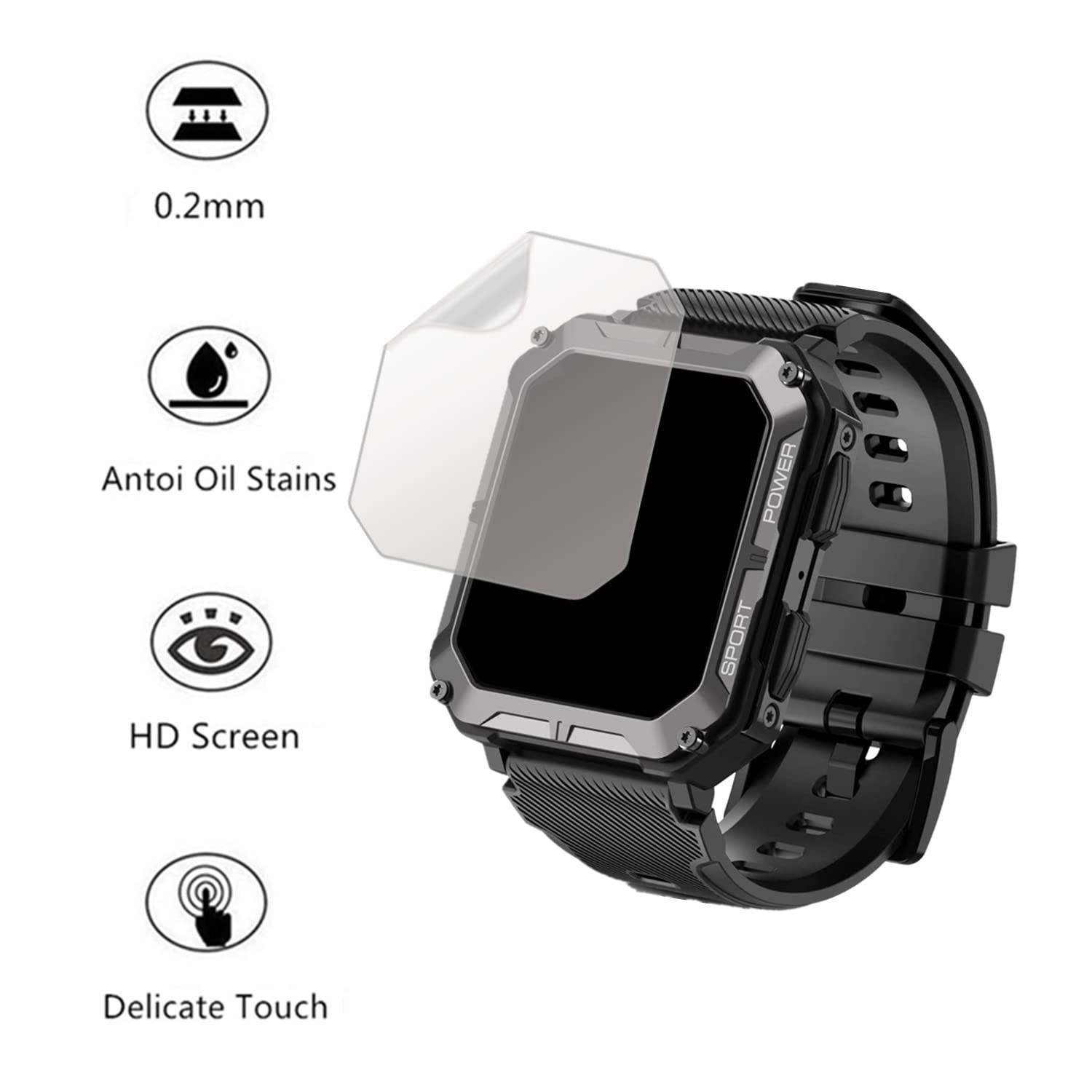 Compatible Smartwatch Screen Protector 6 Pack â€“ HD PET Film for 1.83'' Models