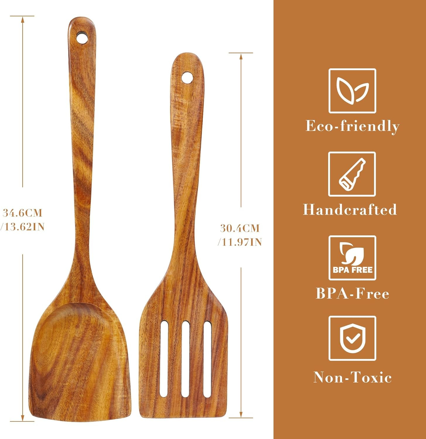 FJNATINH 2 Pcs Wooden Spatula Set for Cooking, Natural large, 2pcs