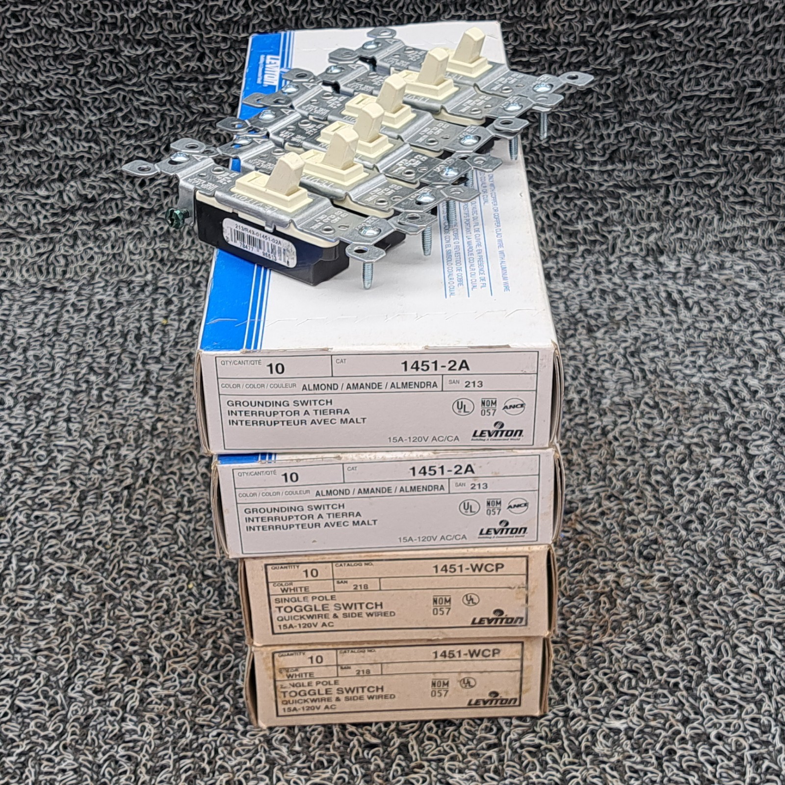 Leviton (20) 1451 WCP White Leviton (26) 1454 W-2A Almond Light Switch Lot of 46