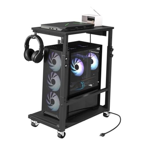 Computer Tower Stand with Power Outlet, Mobile PC 19.7"L x 11.0"W x 26.6"H