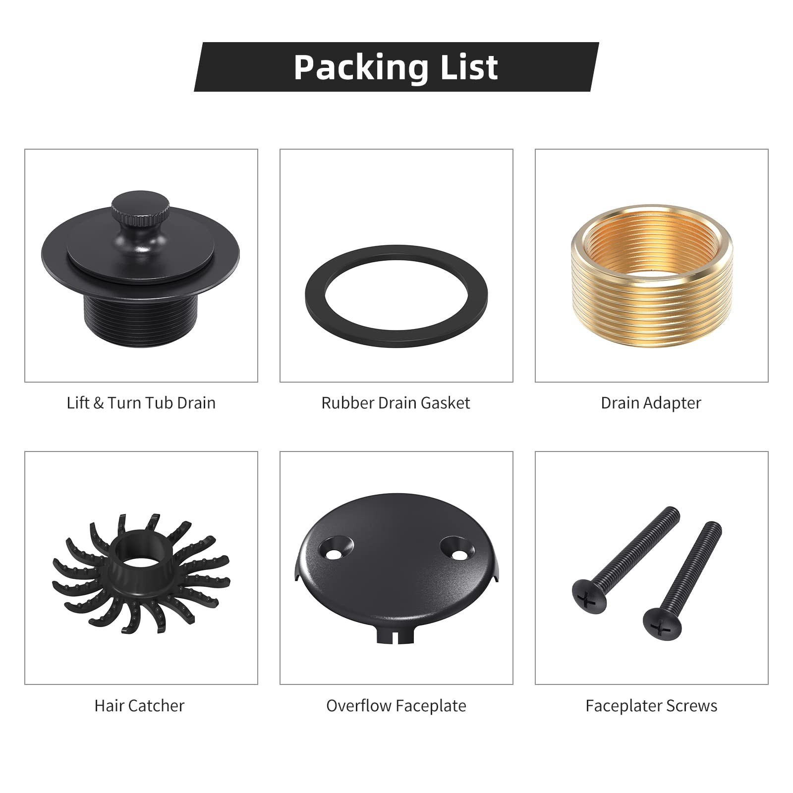 Matte Black Tub Drain and Overflow Kit, Replacement Bath