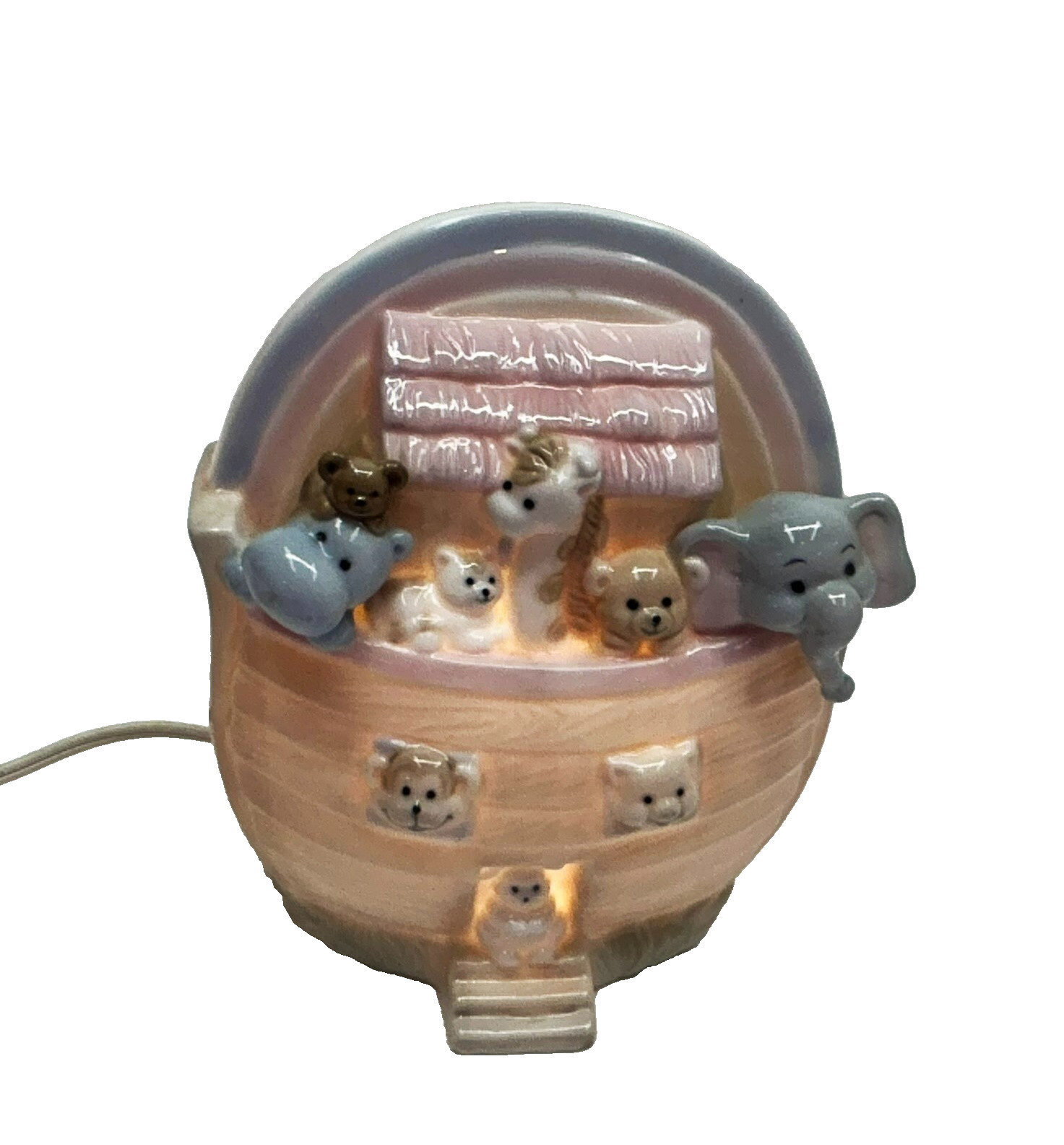 Vintage Ceramic Noah's Ark Night Light Elephant Giraffe Hippo Monkey EUC