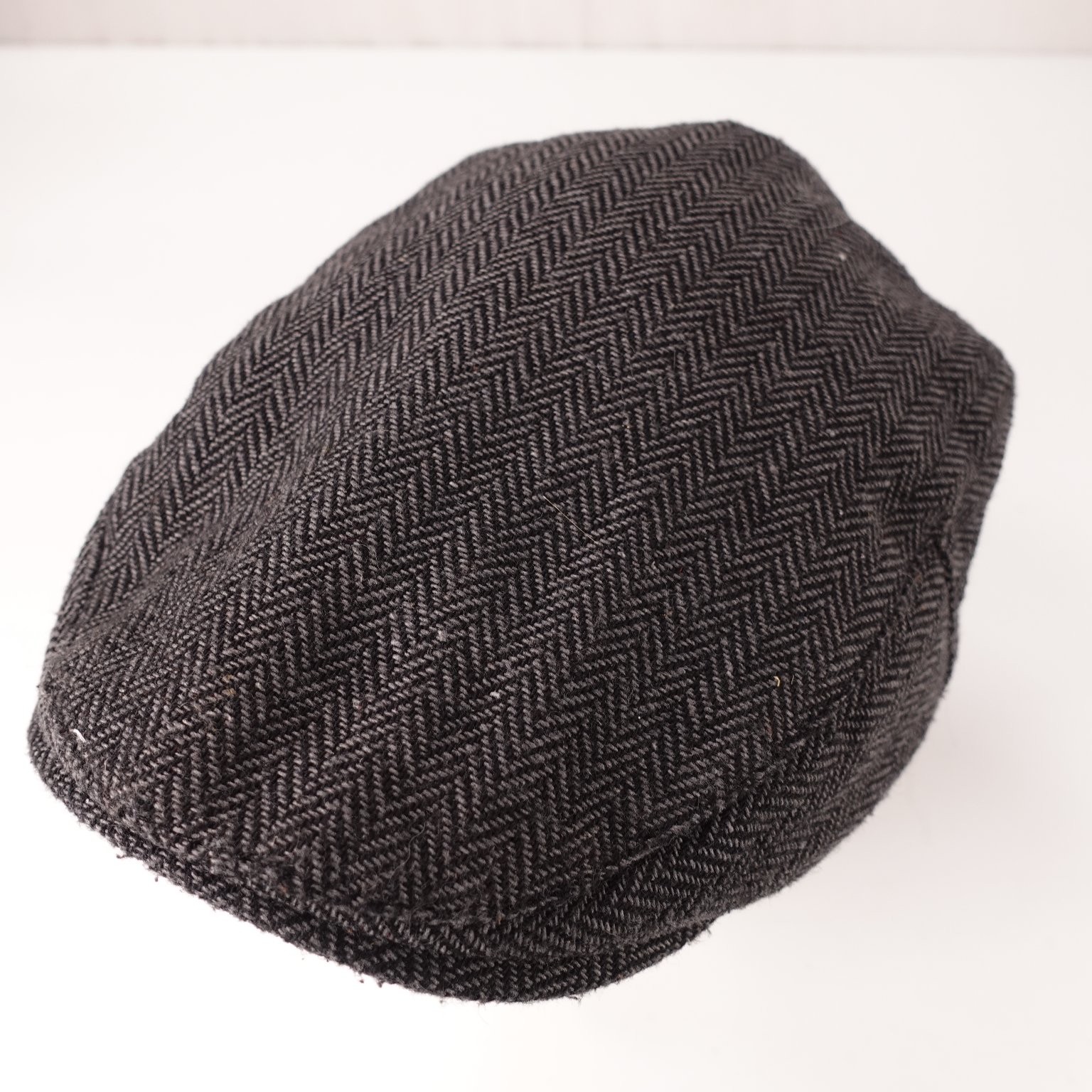 Boys Wool Blend Flat Cap Herringbone Pattern Gray Adjustable Hat