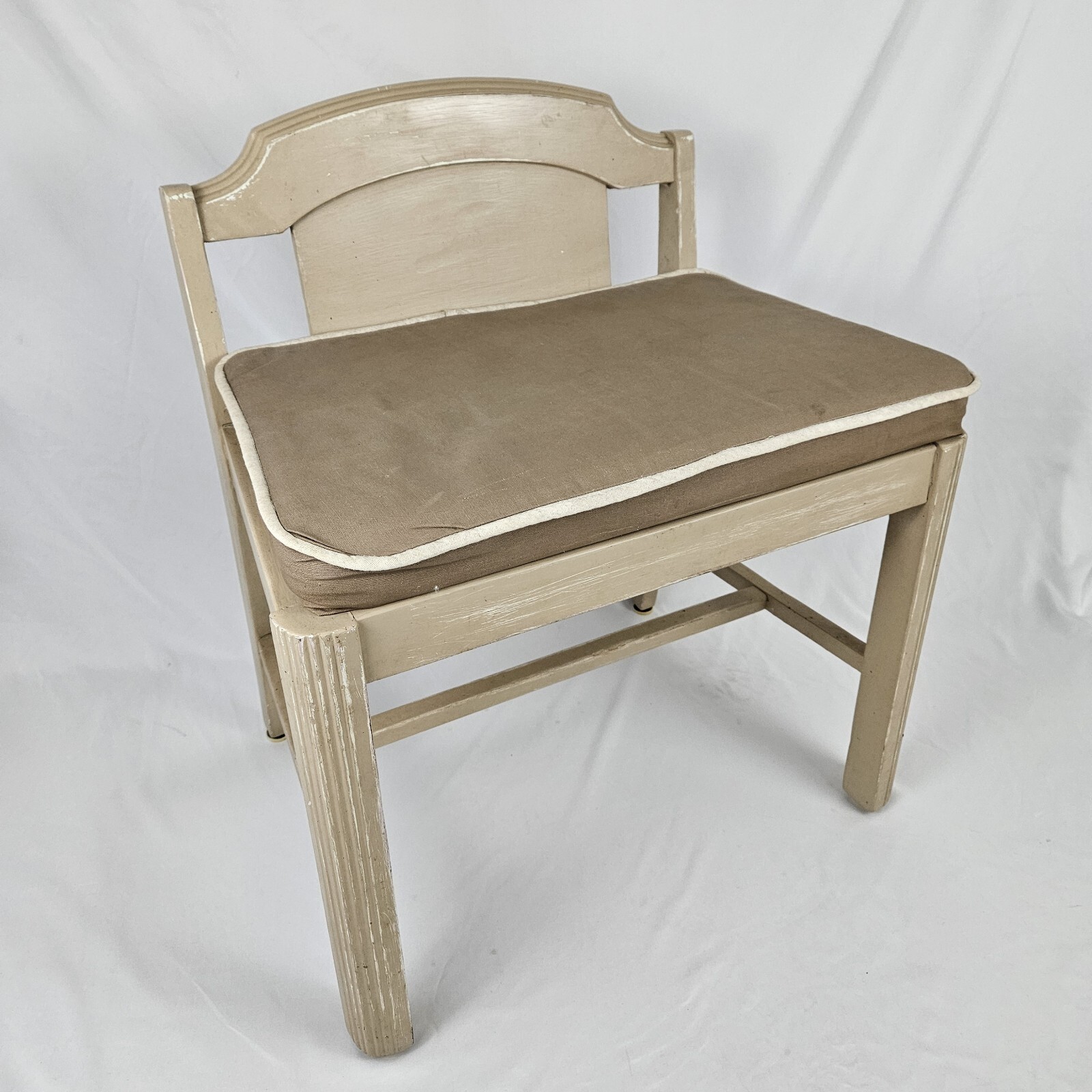 Vintage Vanity Bench Stool Seat Chair Wooden Upholstered Mid-Century Art Deco