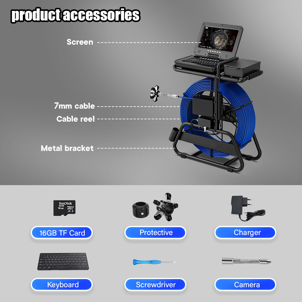 100m Sewer Pipe Inspection Camera 512hz Self-leveling Pipe Camera 10" Display