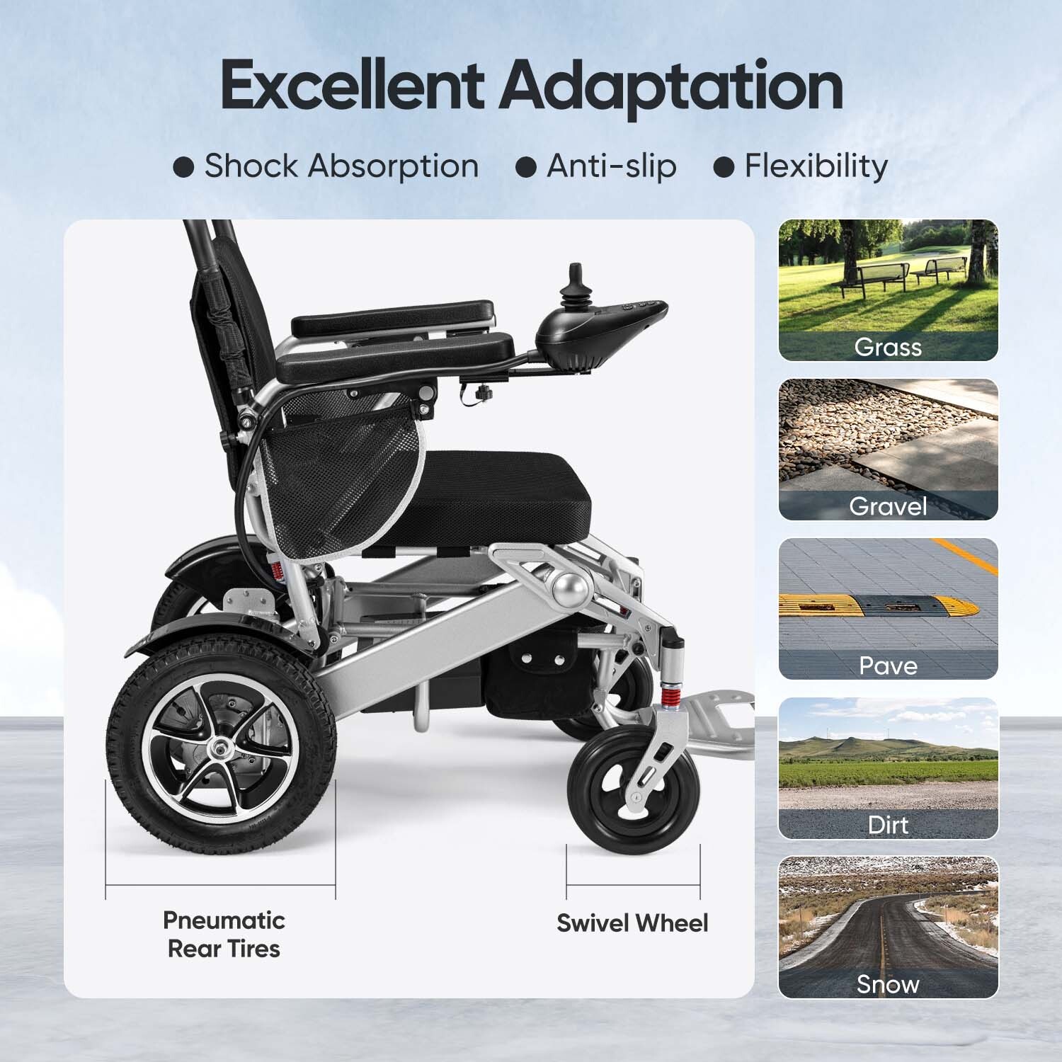 Folding Electric Wheelchair Power Wheelchairs Mobility Scooter Lightweight Adult