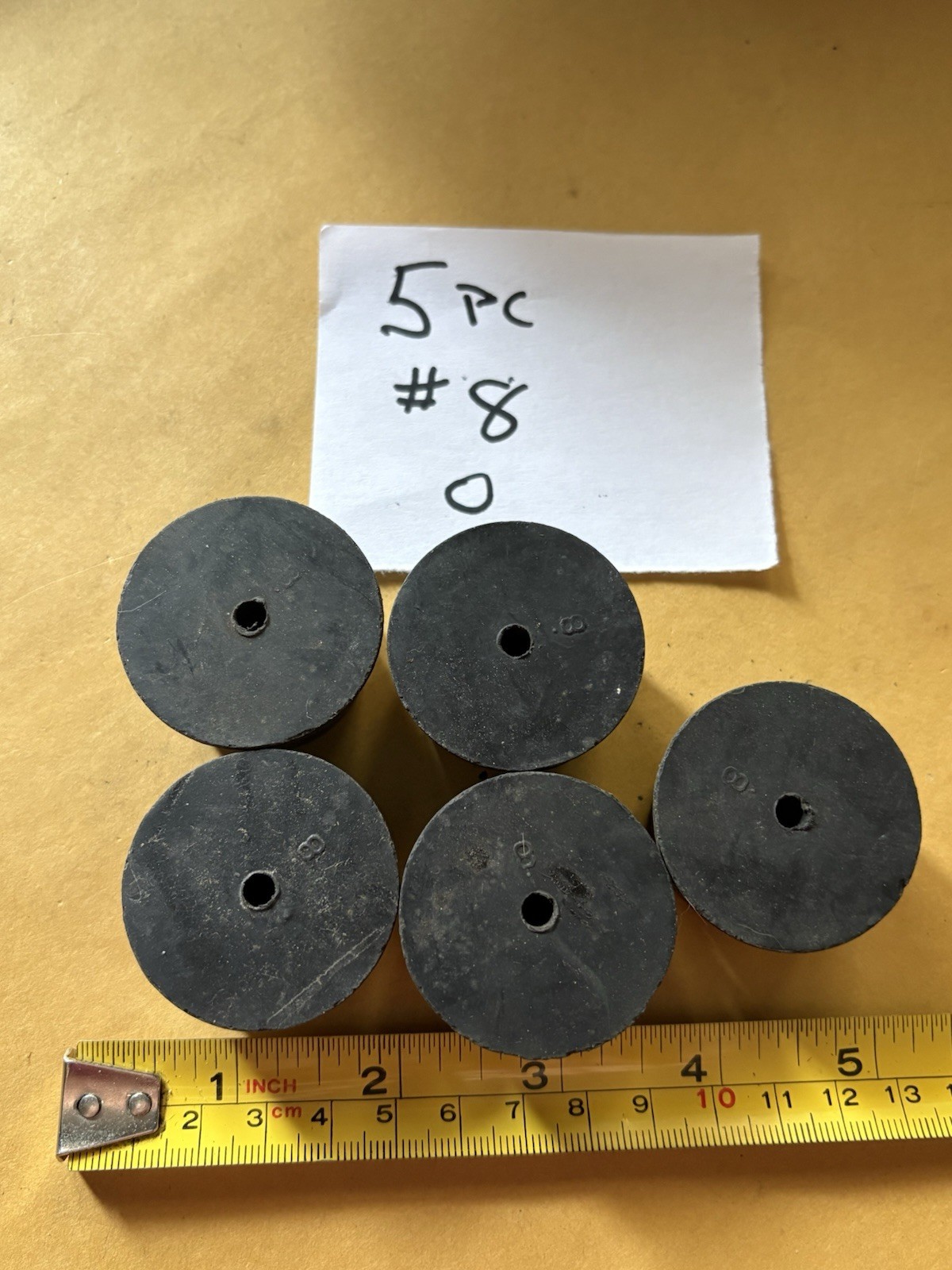 5 Pc # 8   1 Hole RUBBER LABORATORY STOPPER Black Rubber Bung Cap for Lab Glass