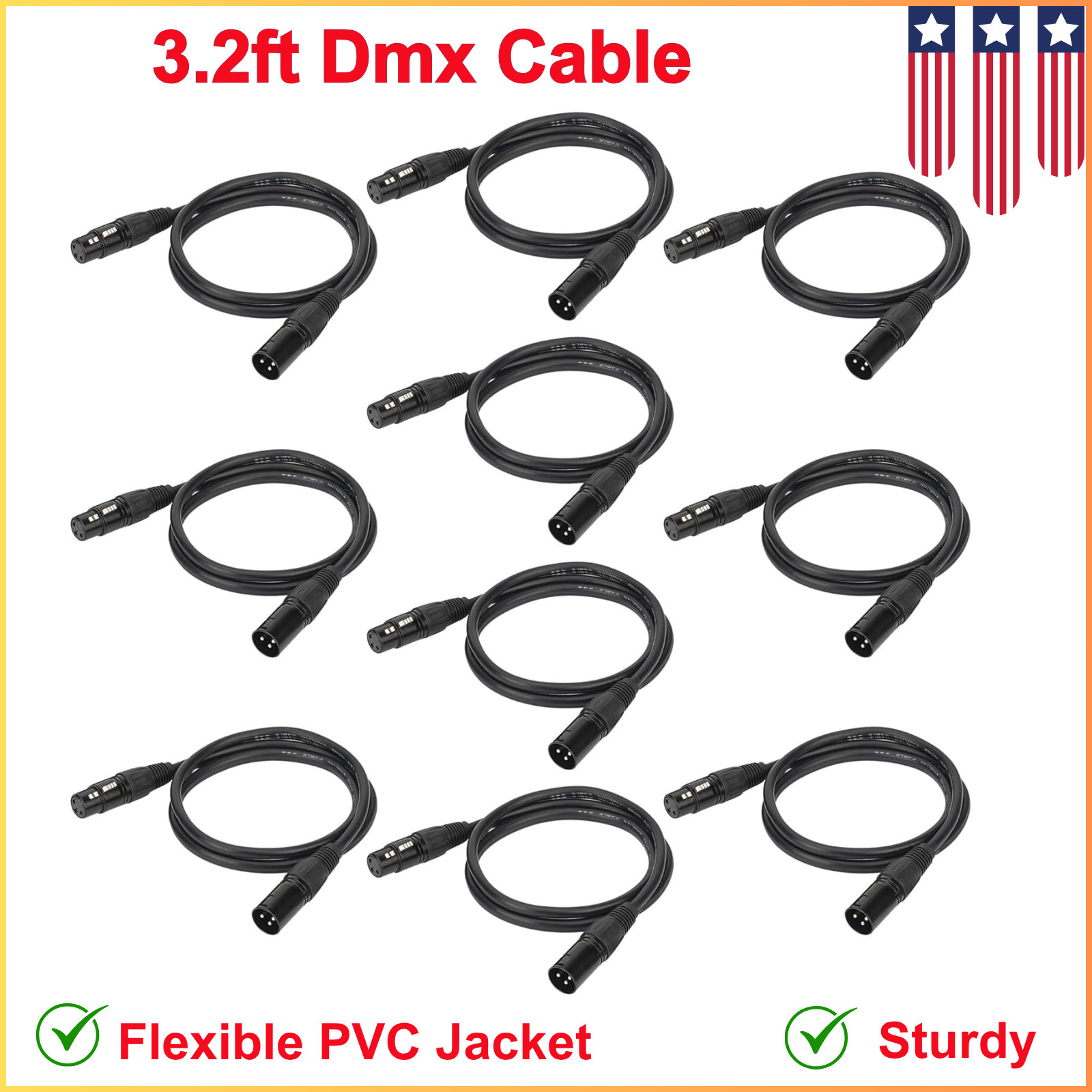 10PCS 3.2ft / 1m DMX Cable XLR Male to Female Stage Light Signal Cable For Stage