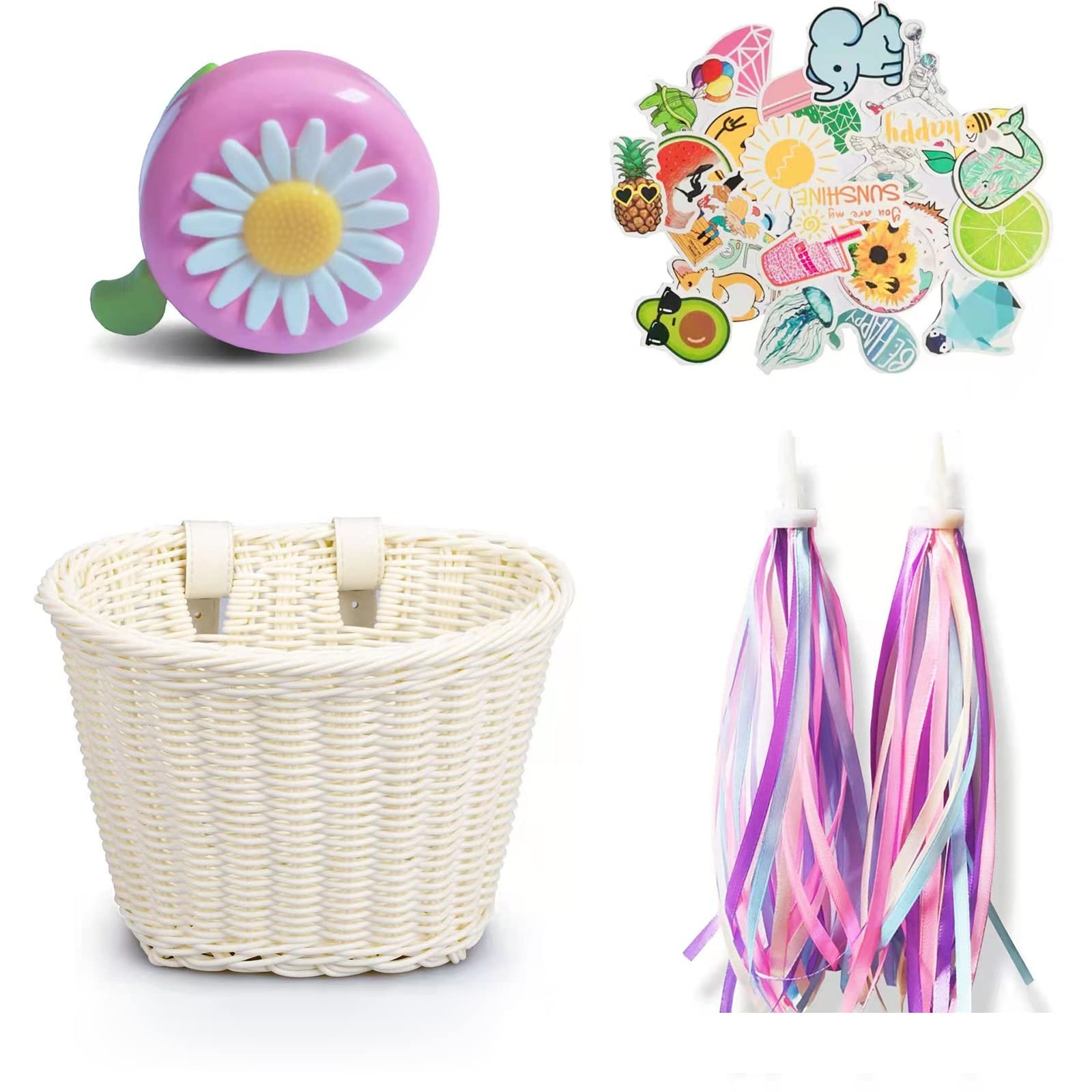 Kid's Bicycle Basket,Colored Tassels Wicker Front Handlebar Bike Basket Handl...