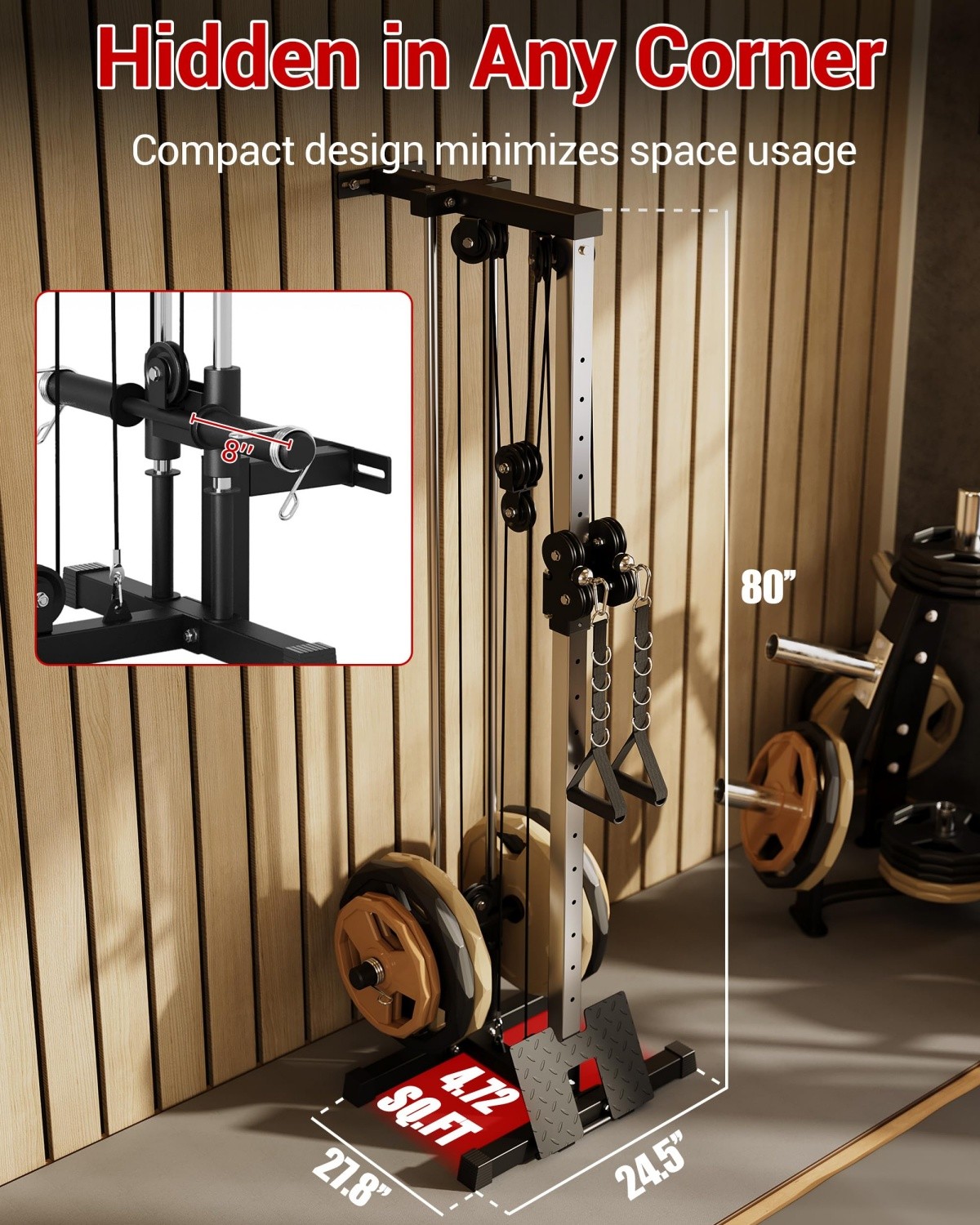 Wall Mount Cable Machine 18 Positions Adjustable Pulley System with Footplate