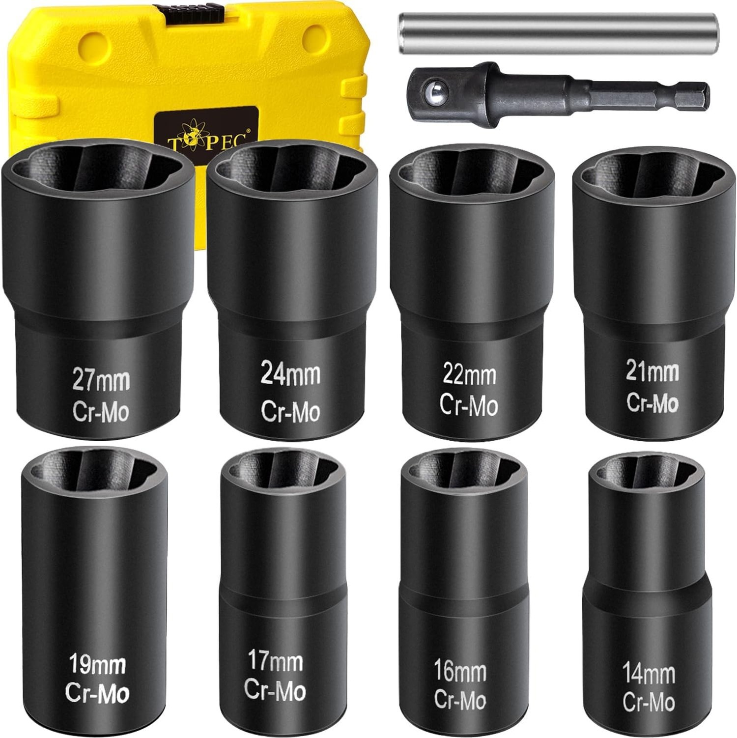 Topec Bolt Extractor Set, 10 Piece Lug Nut Remover Socket Tool, 1/2" Drive Im...