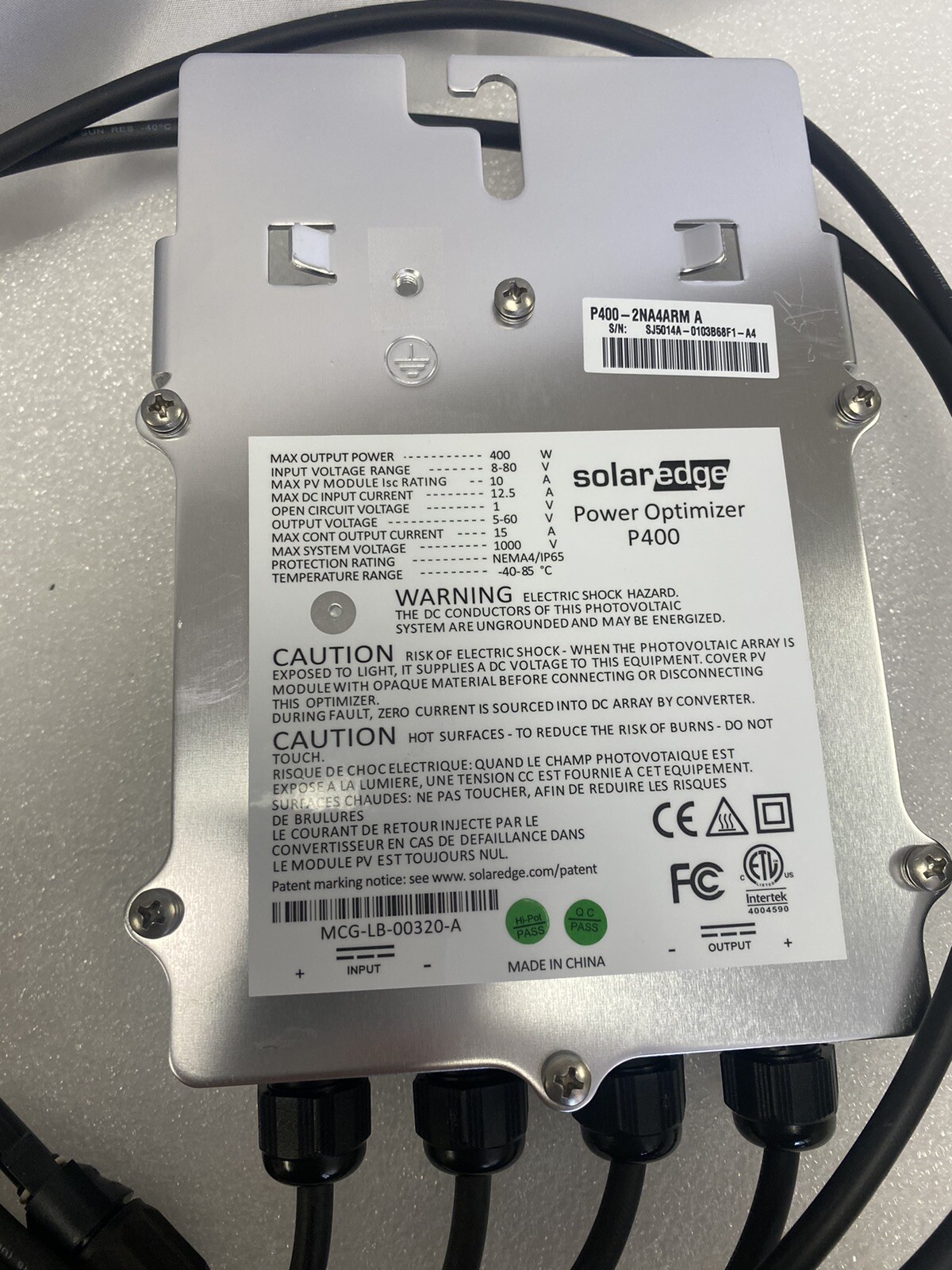 SolarEdge P400 Solar DC Optimizer for 400 Watts and 80VDC on 72 & 96 Cell Module