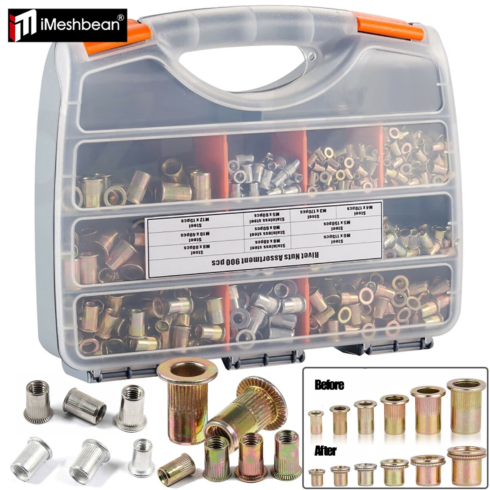 900PC M3-M12 Metric Steel/ Aluminium Rivet Nut Flat Head Threaded Insert Nutsert