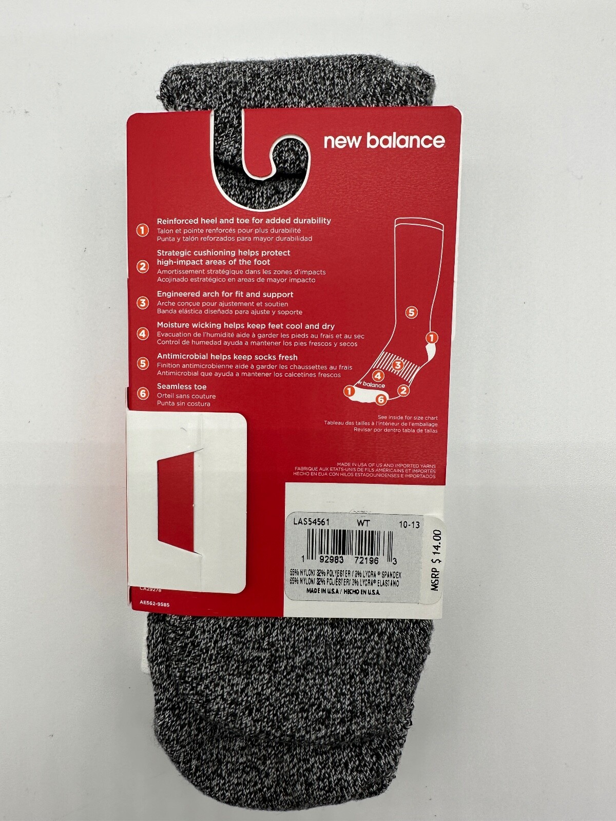 NEW BALANCE MENS STRATEGIC CUSHIONING CREW RUNNING SOCKS MADE IN USA LARGE WHITE