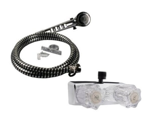 RV/Mobile Home Chrome 4-in. Shower Faucet with Clear Handles and Hand-Held